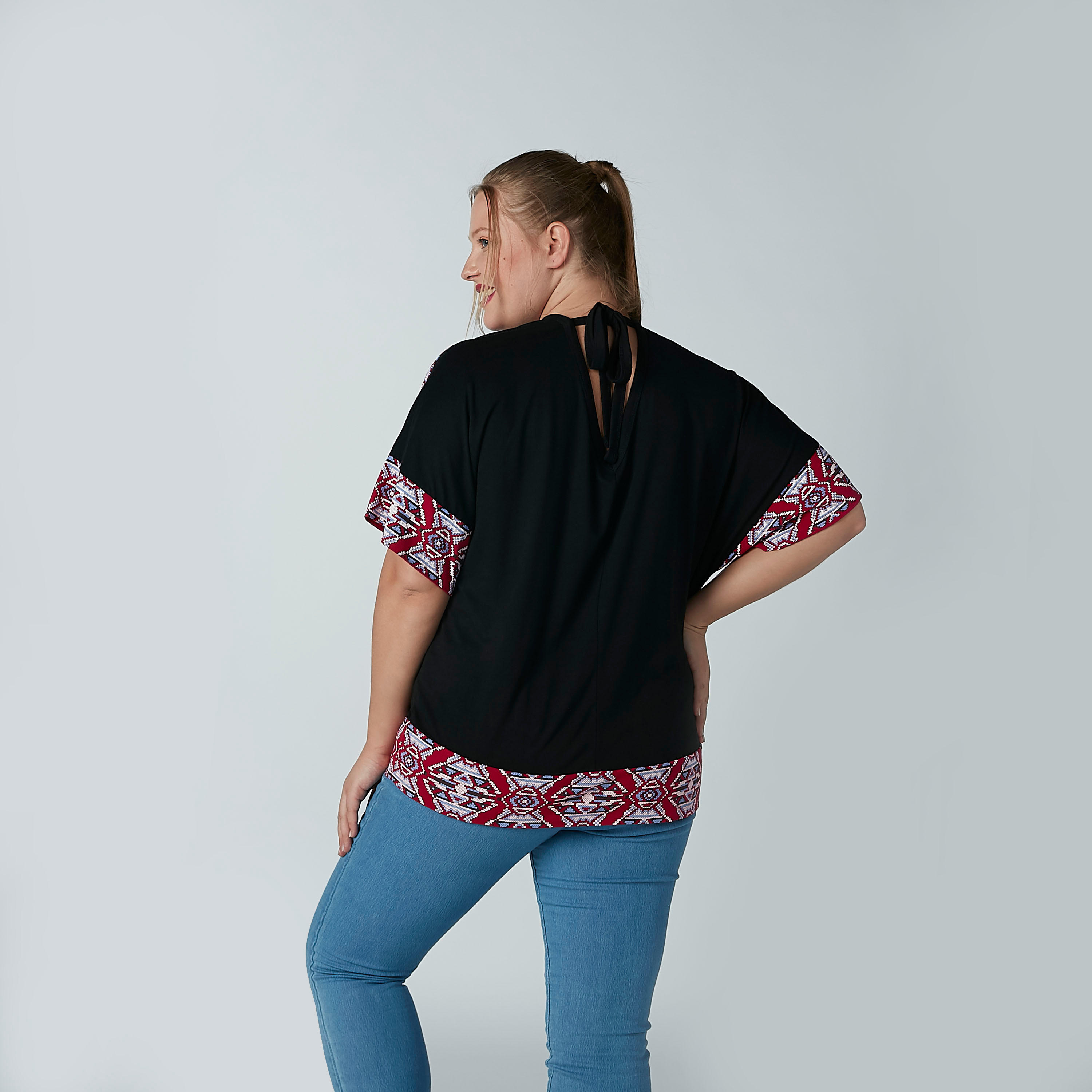 Textured Top with Extended Sleeves and Tie Up-women-clothing-tshirts-image-4