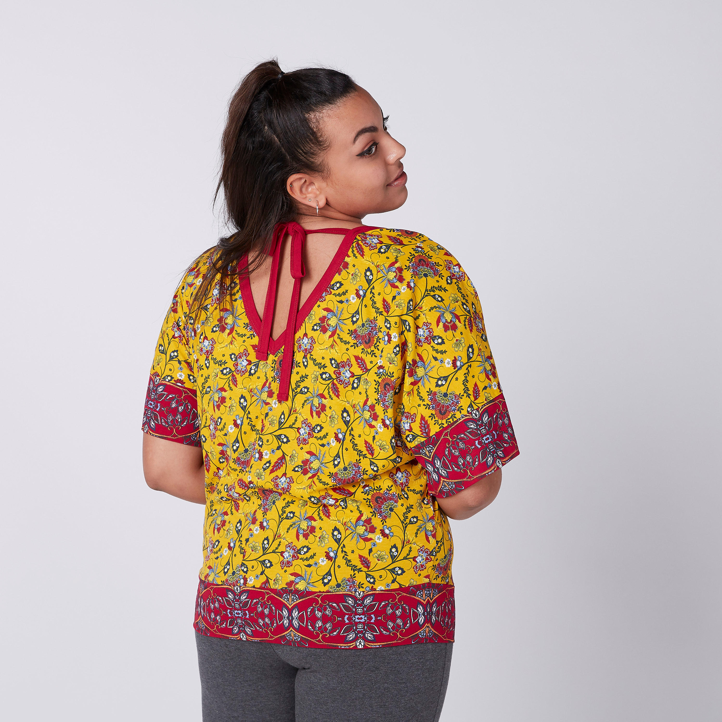Floral Printed Top with V-Neck and Tie Ups-women-clothing-shirtsandblouses-blouses-image-4