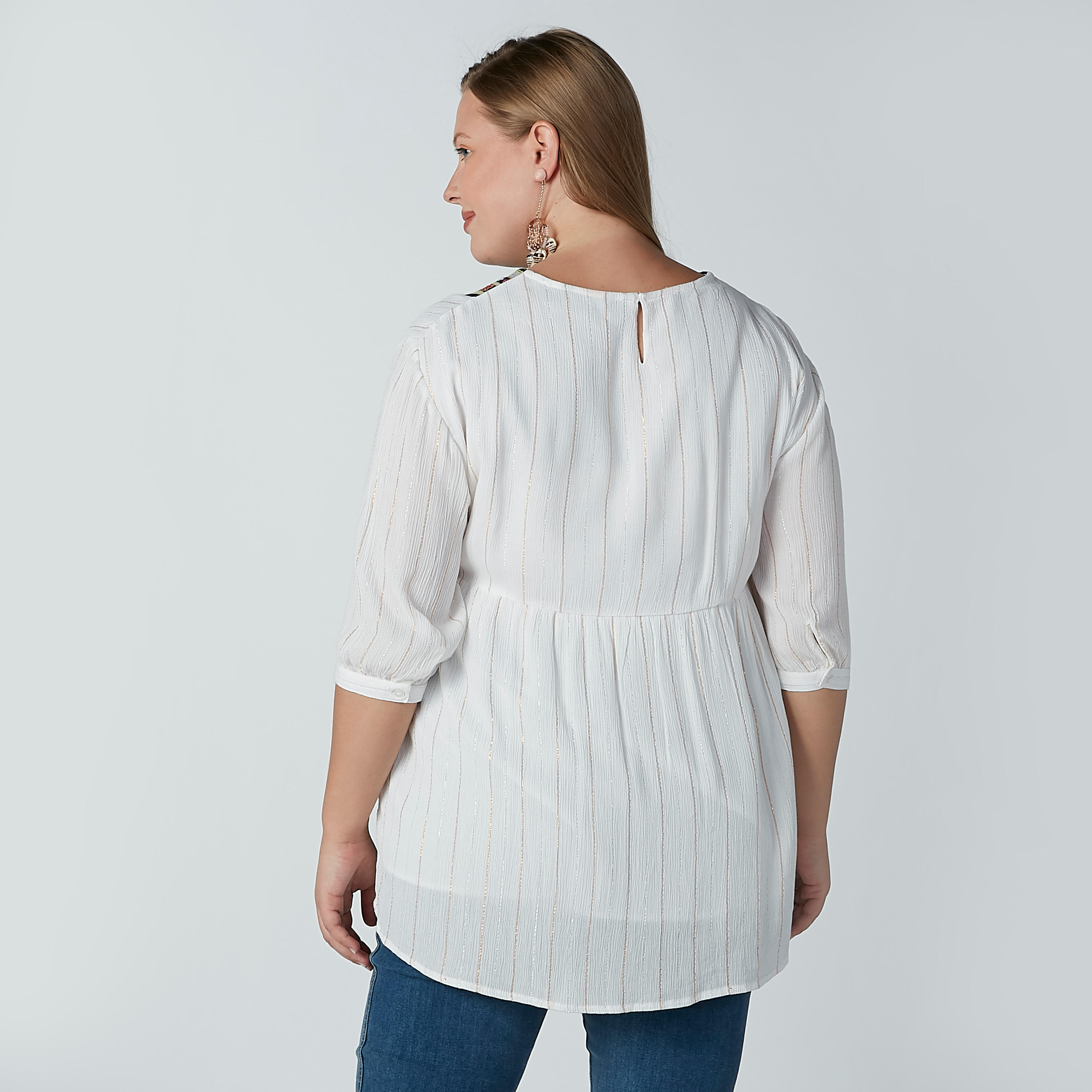 تونيك بارز الملمس بياقة مستديرة وأكمام 3/4-women-clothing-shirtsandblouses-blouses-image-3