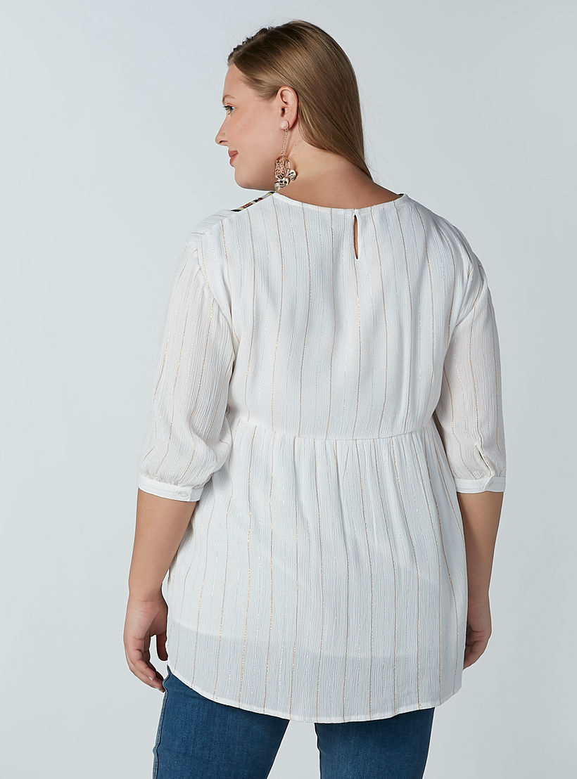 تونيك بارز الملمس بياقة مستديرة وأكمام 3/4-women-clothing-shirtsandblouses-blouses-image-3