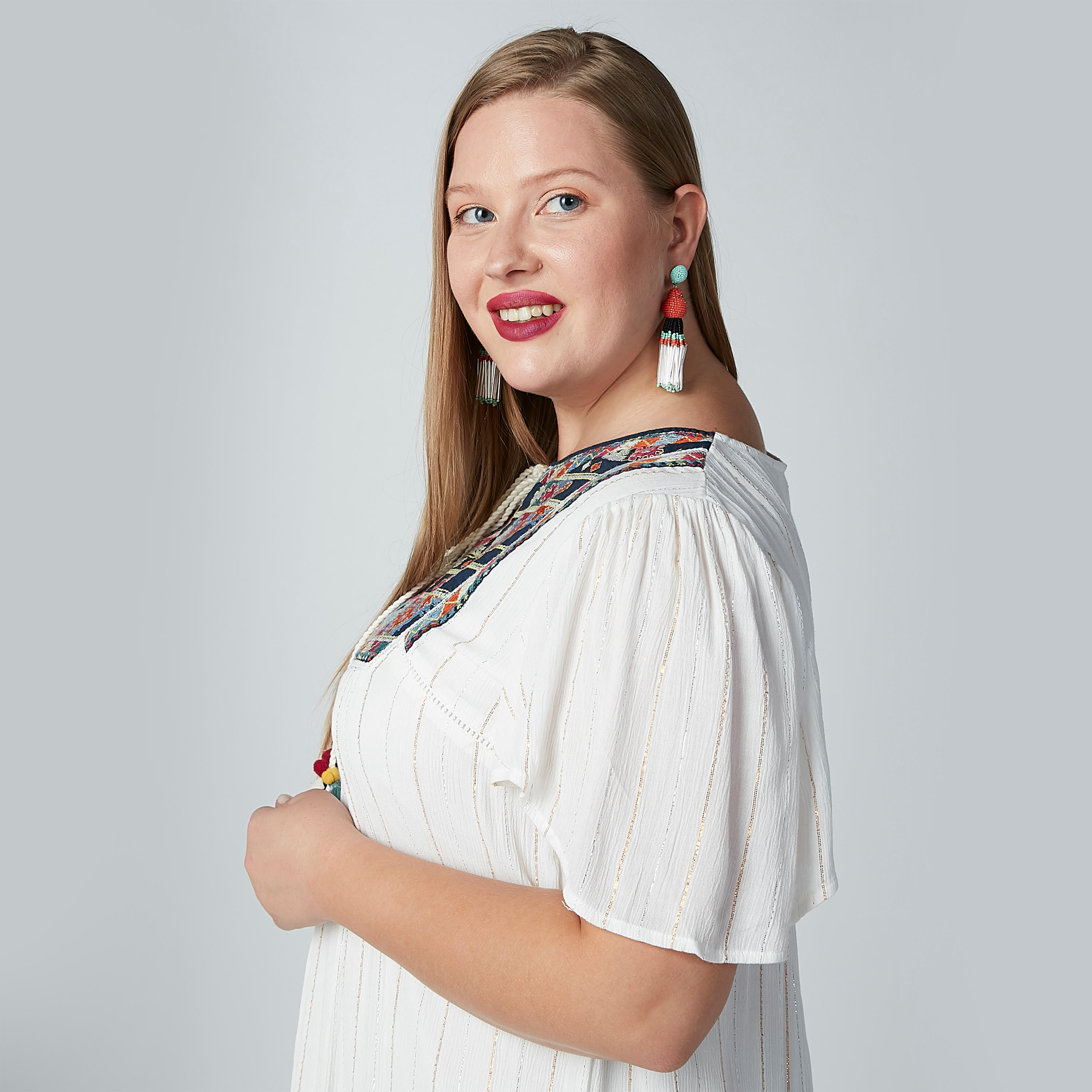 فستان طويل بارز الملمس بأربطة وأكمام بأزهار-women-clothing-dresses-image-2