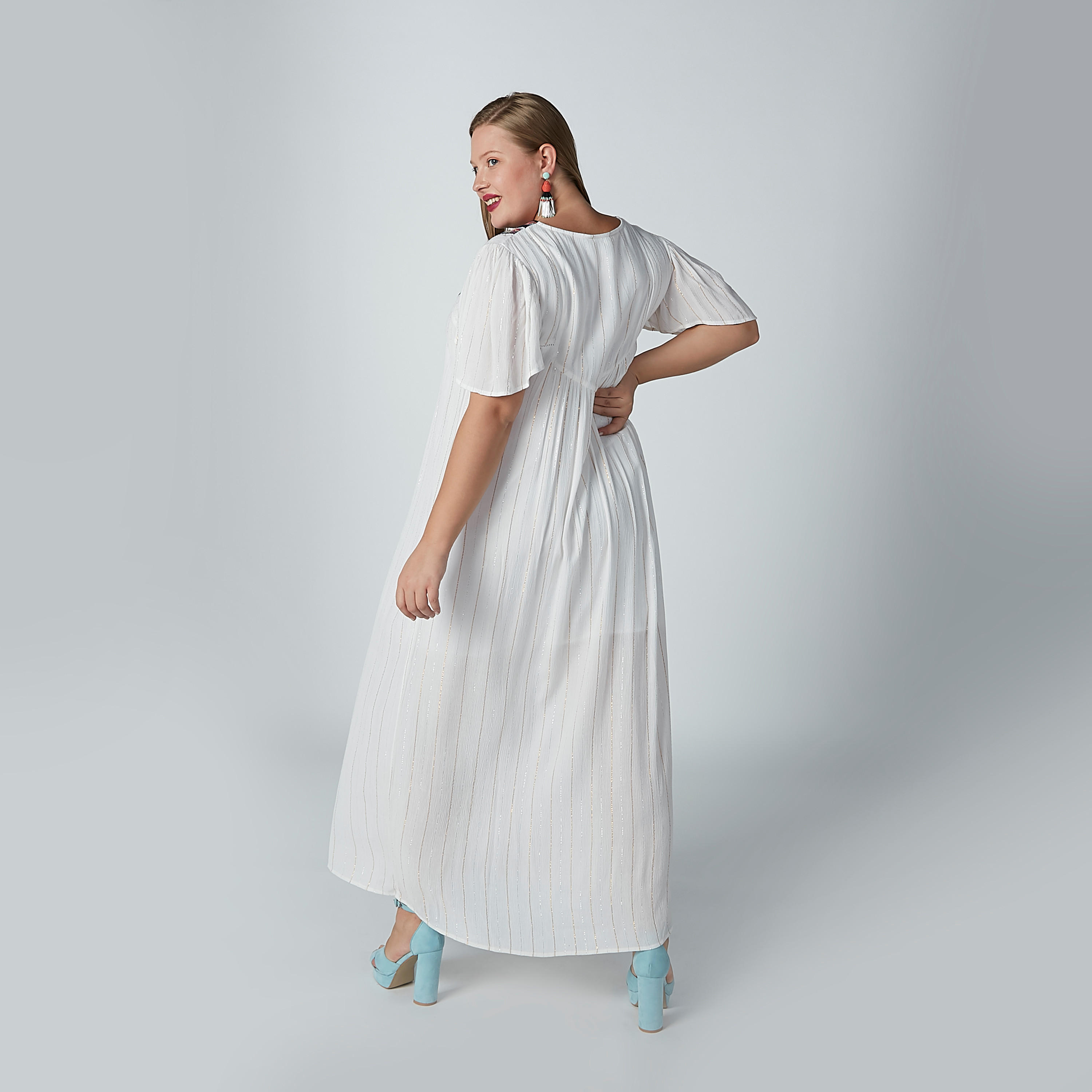 فستان طويل بارز الملمس بأربطة وأكمام بأزهار-women-clothing-dresses-image-4