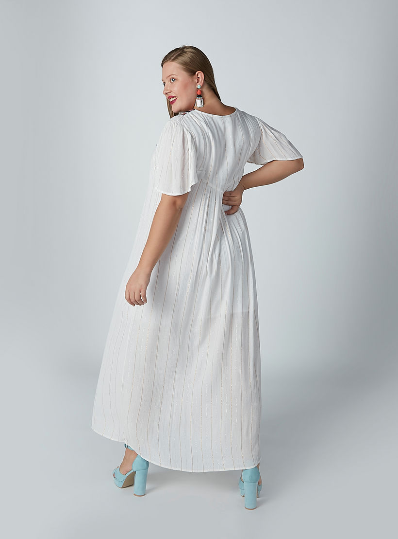 فستان طويل بارز الملمس بأربطة وأكمام بأزهار-women-clothing-dresses-image-4