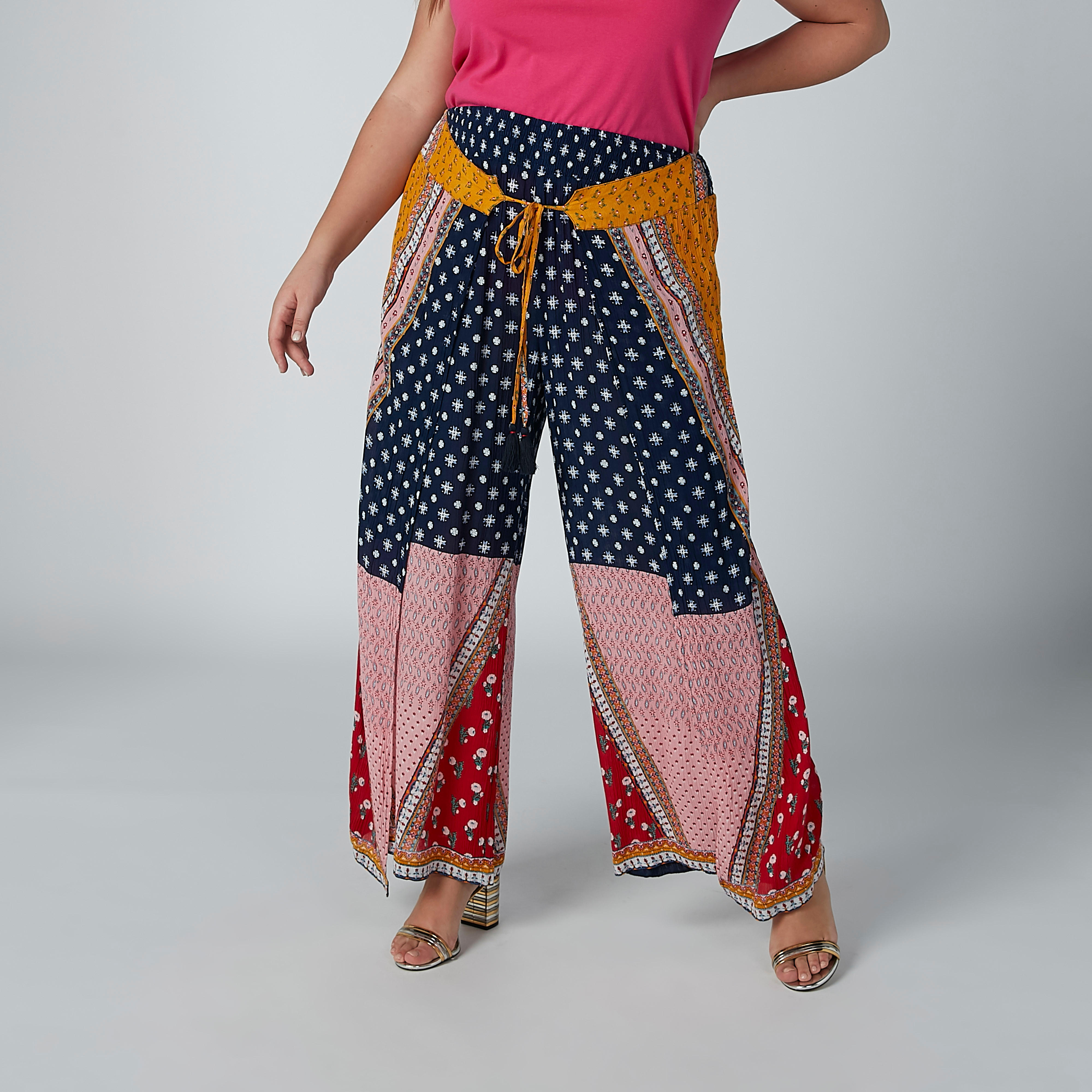 بنطال بالازو بقصّة واسعة وأربطة وطبعات-women-clothing-bottoms-trousers-image-1