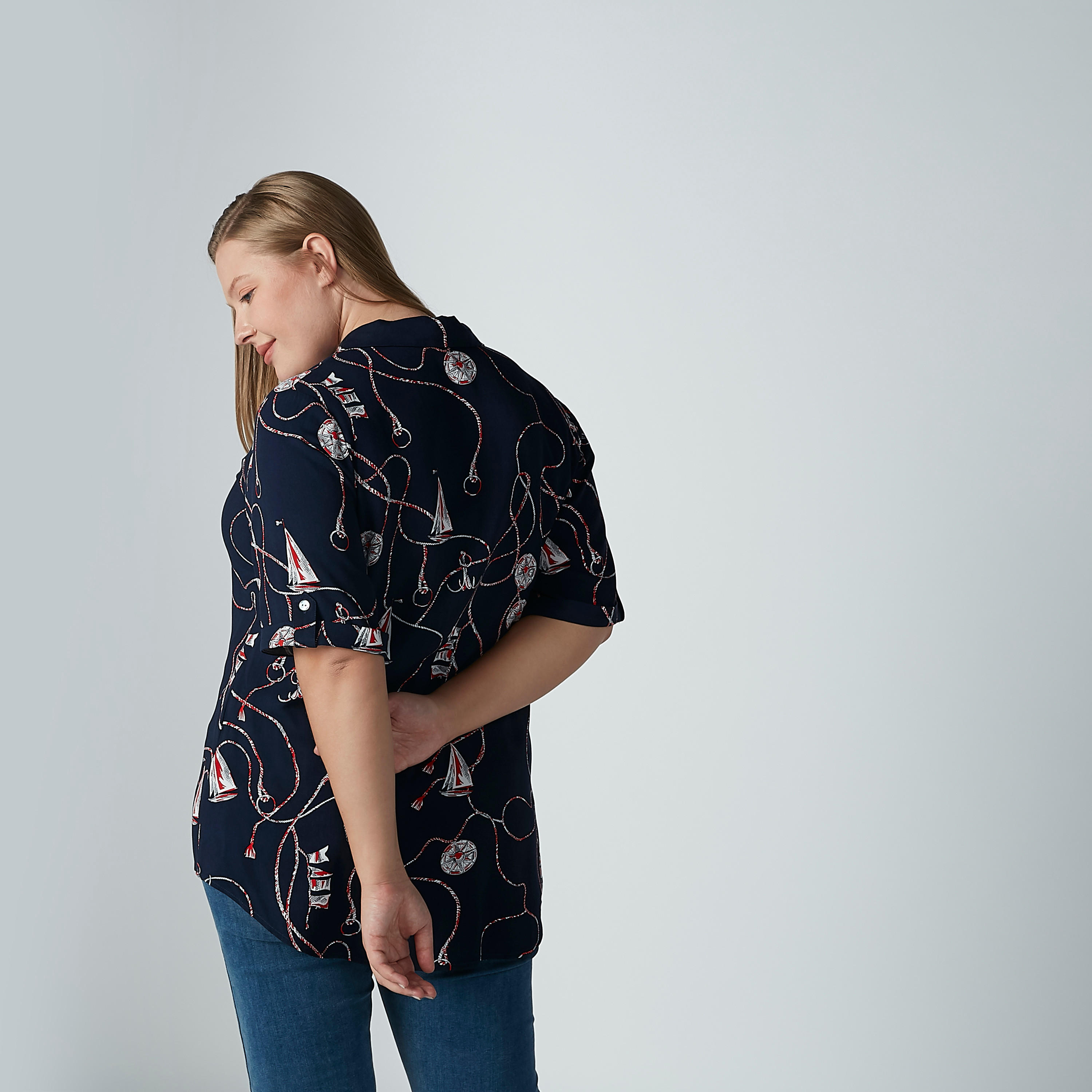 Printed Shirt with Short Sleeves and Knot Detail-women-clothing-shirtsandblouses-blouses-image-4