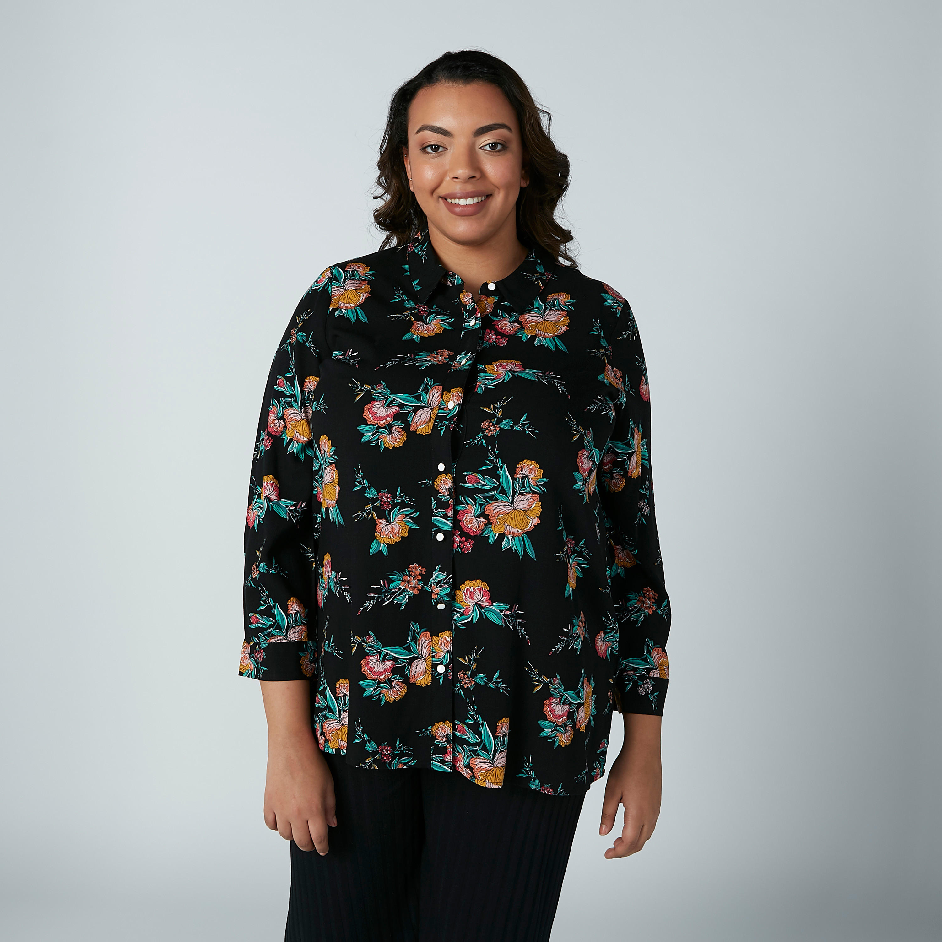 قميص بأكمام 3/4 وأزرار وطبعات زهرية-women-clothing-shirtsandblouses-blouses-image-1