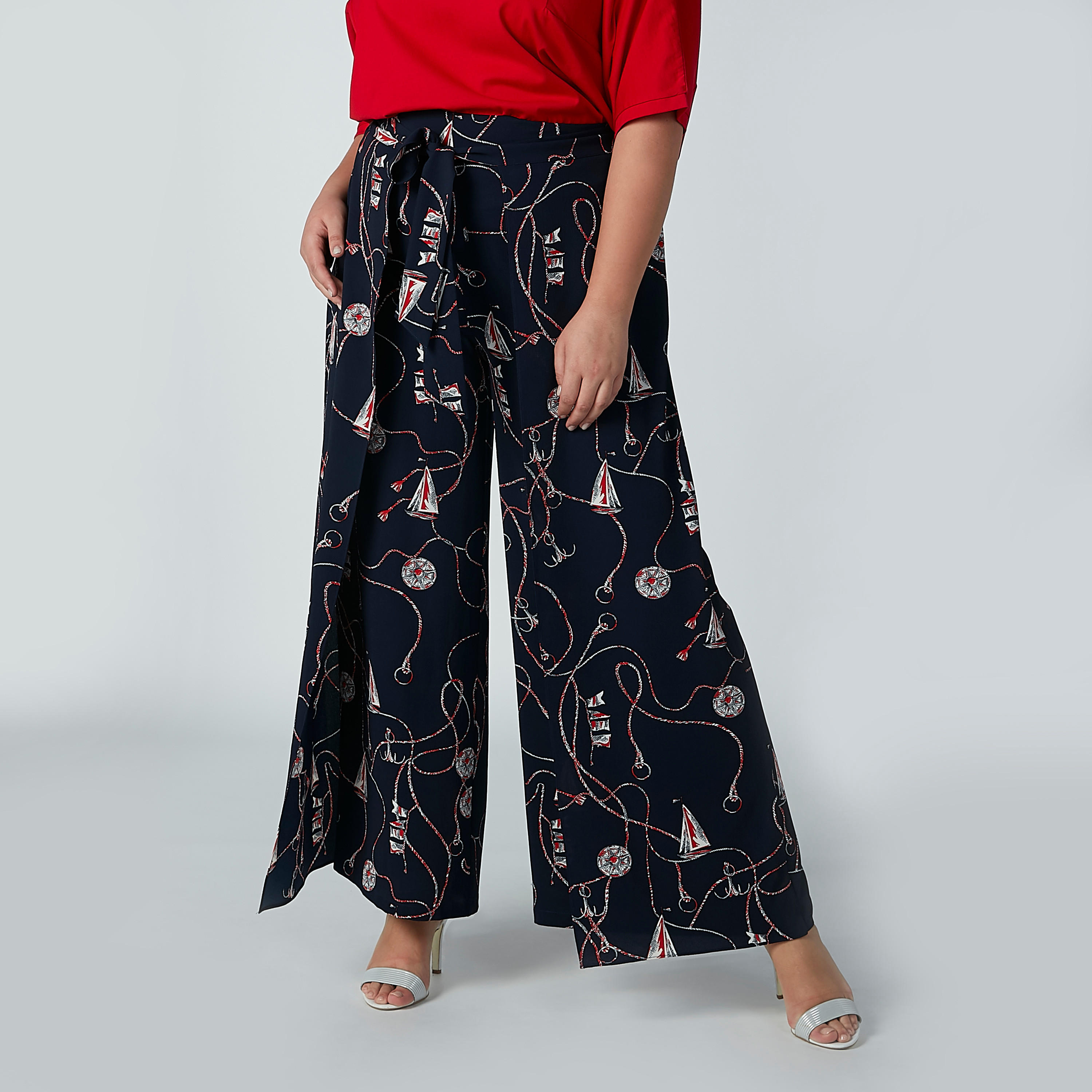 بنطال بالازو بطبعات مع تصميم عقدة أمامية-women-clothing-bottoms-trousers-image-1