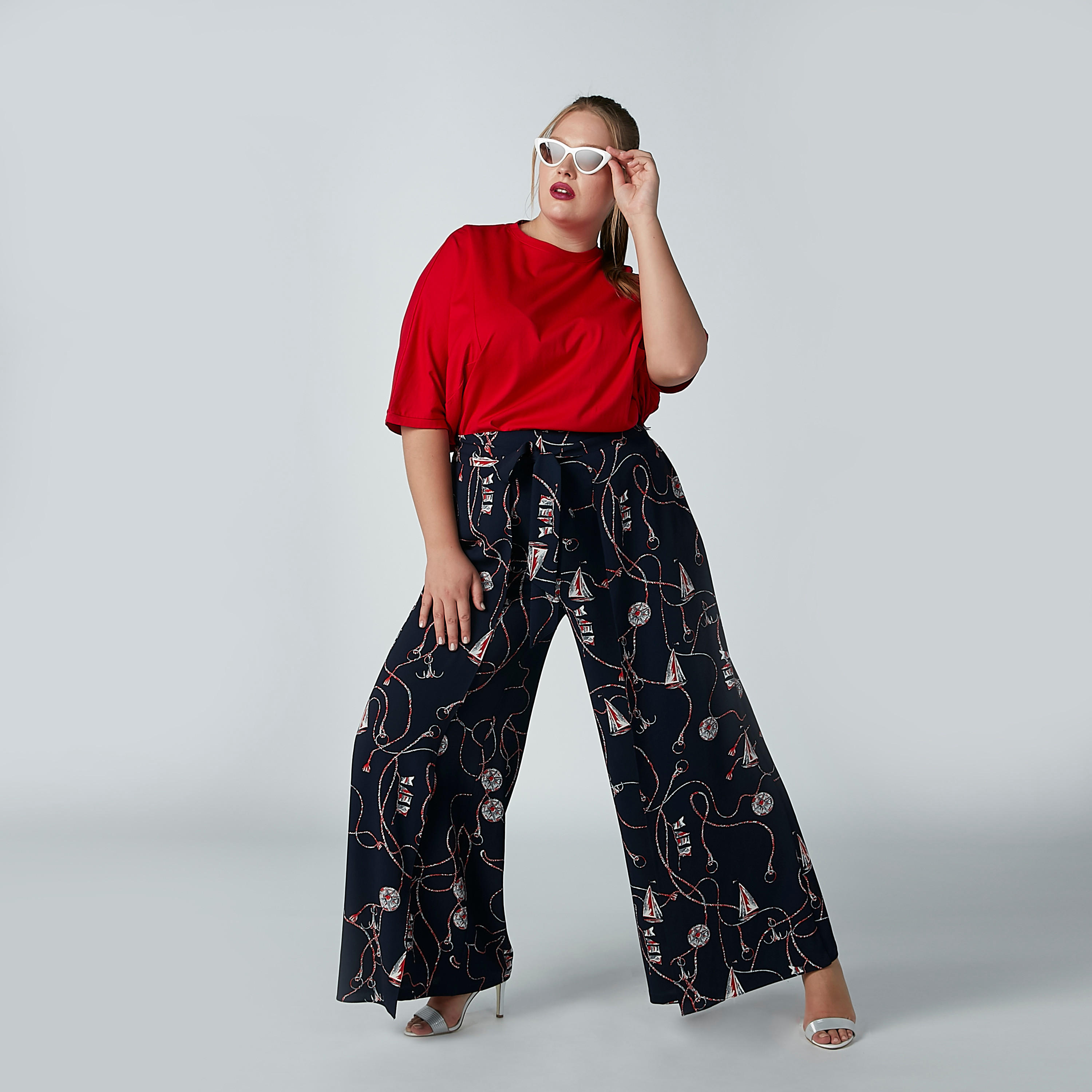 بنطال بالازو بطبعات مع تصميم عقدة أمامية-women-clothing-bottoms-trousers-image-2