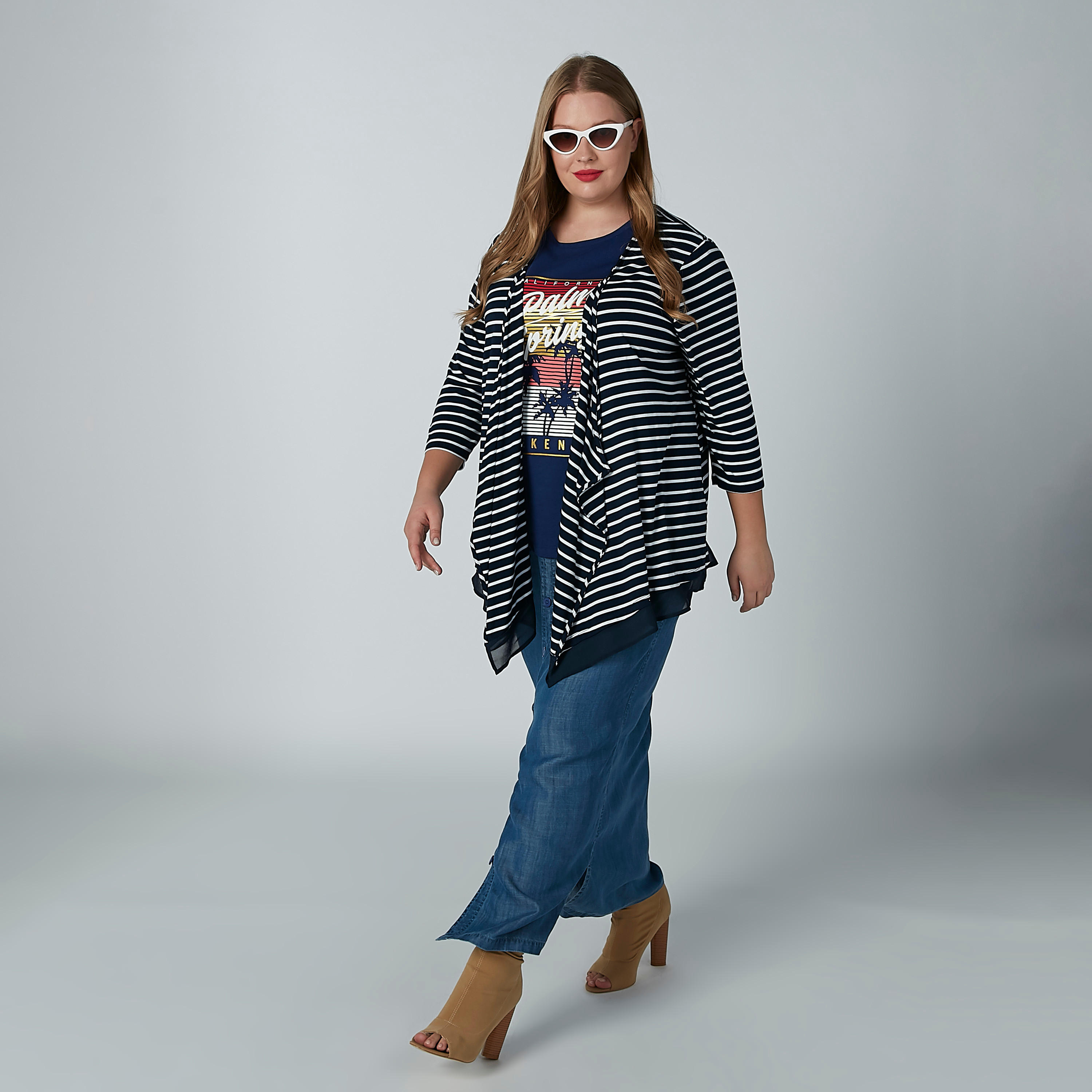 سترة مقلمة مفتوحة من الأمام بأكمام 3/4-women-winterwear-cardigansandjumpers-cardigans-image-3