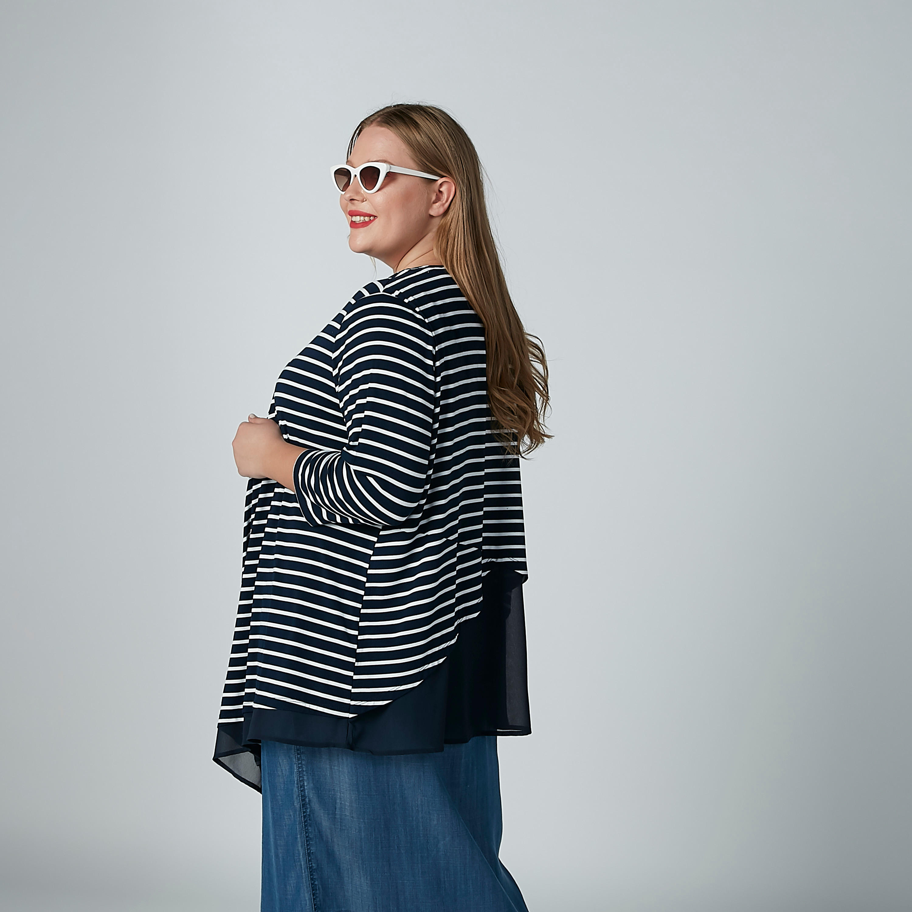 سترة مقلمة مفتوحة من الأمام بأكمام 3/4-women-winterwear-cardigansandjumpers-cardigans-image-4
