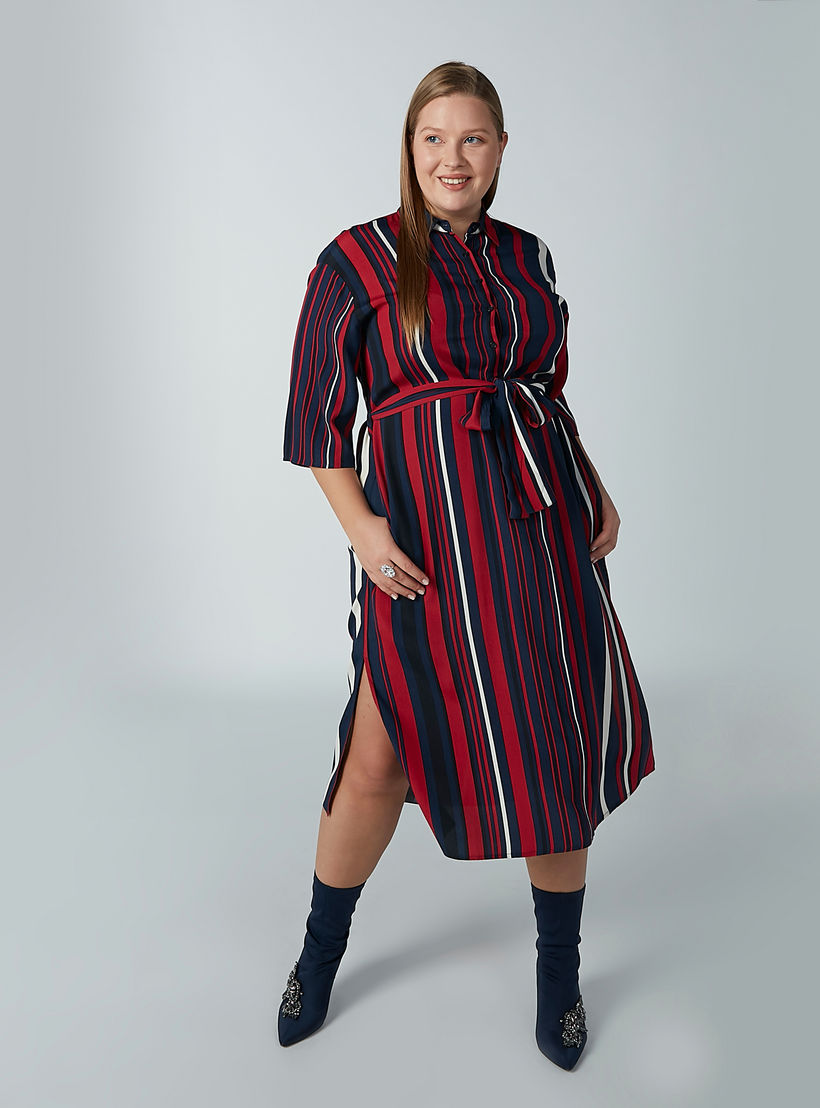 فستان مقلم متوسط الطول بفتحة وأربطة-women-clothing-dresses-image-1