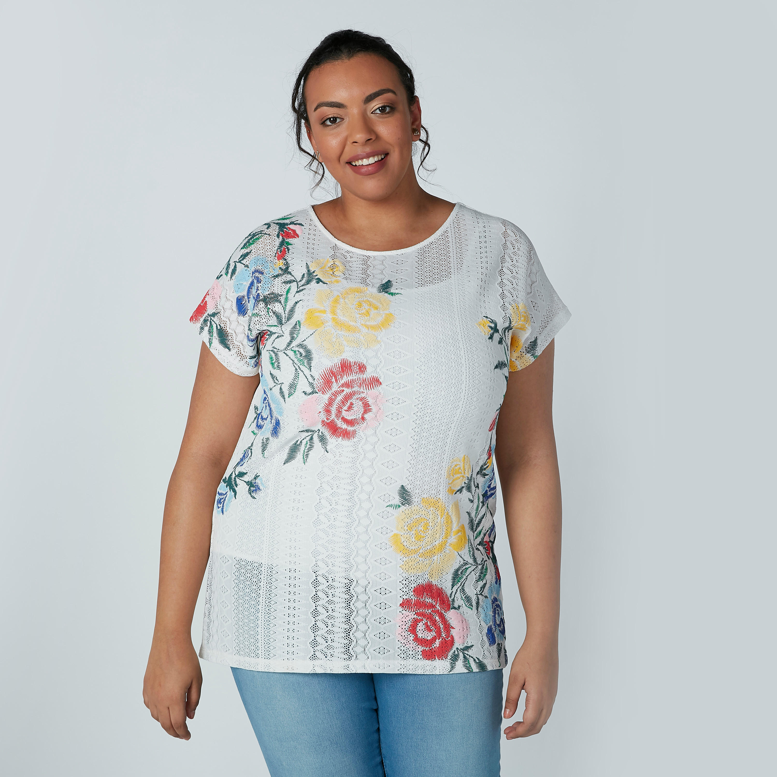 بلوزة بياقة مستديرة وأكمام متصلة وطبعات زهرية-women-clothing-shirtsandblouses-blouses-image-1