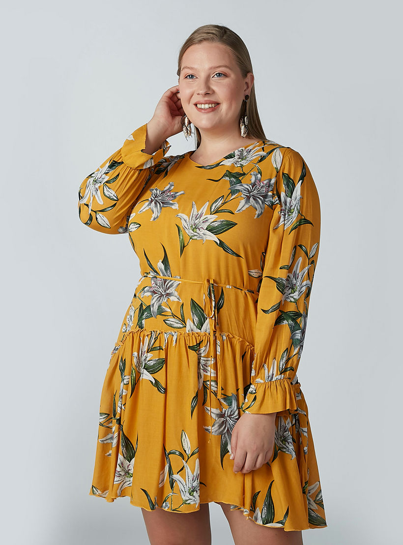 فستان إيه لاين بأكمام طويلة وأربطة وطبعات زهرية-women-clothing-dresses-image-1