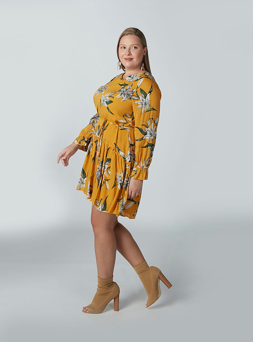 فستان إيه لاين بأكمام طويلة وأربطة وطبعات زهرية-women-clothing-dresses-image-5