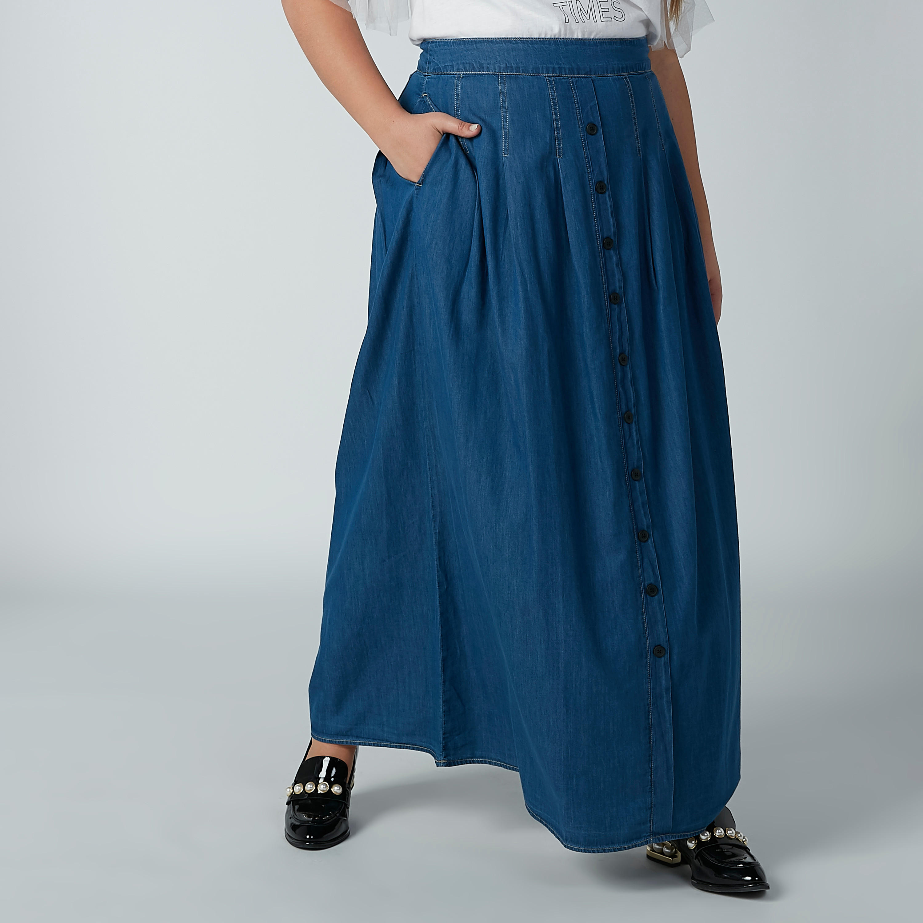 تنورة مستدام سادة إيه لاين طويلة بجيوب -women-clothing-bottoms-skirts-image-1