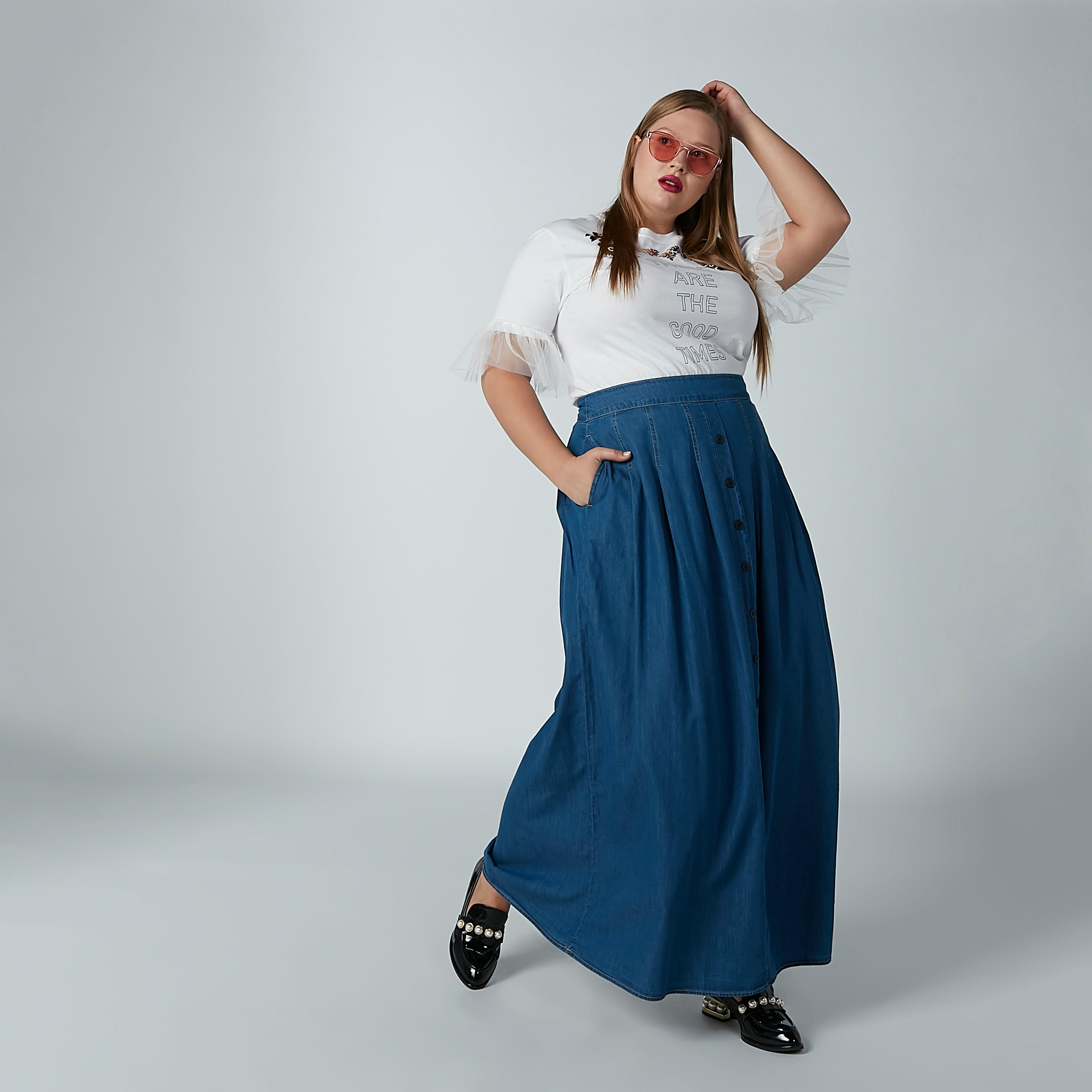 تنورة مستدام سادة إيه لاين طويلة بجيوب -women-clothing-bottoms-skirts-image-2