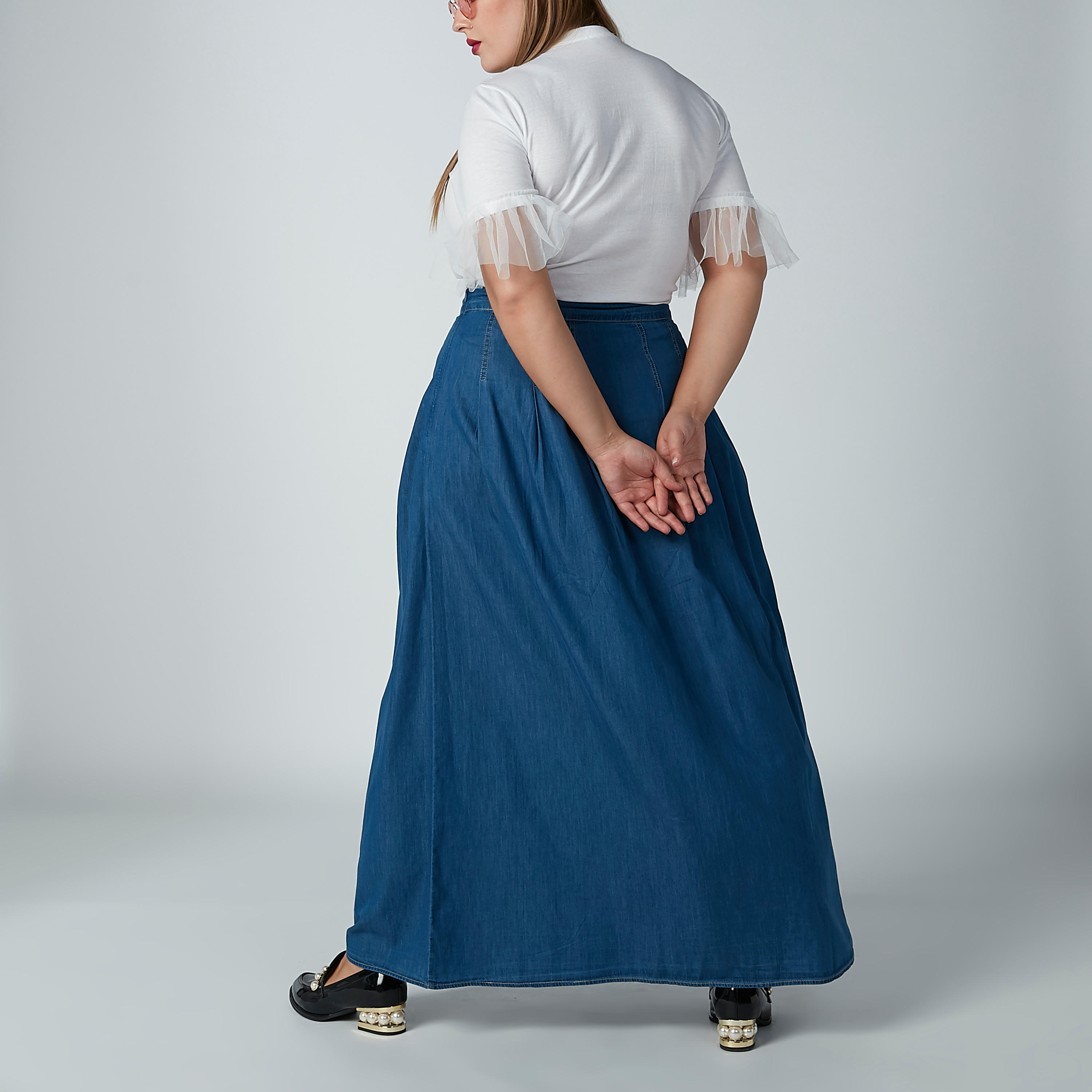 تنورة مستدام سادة إيه لاين طويلة بجيوب -women-clothing-bottoms-skirts-image-3
