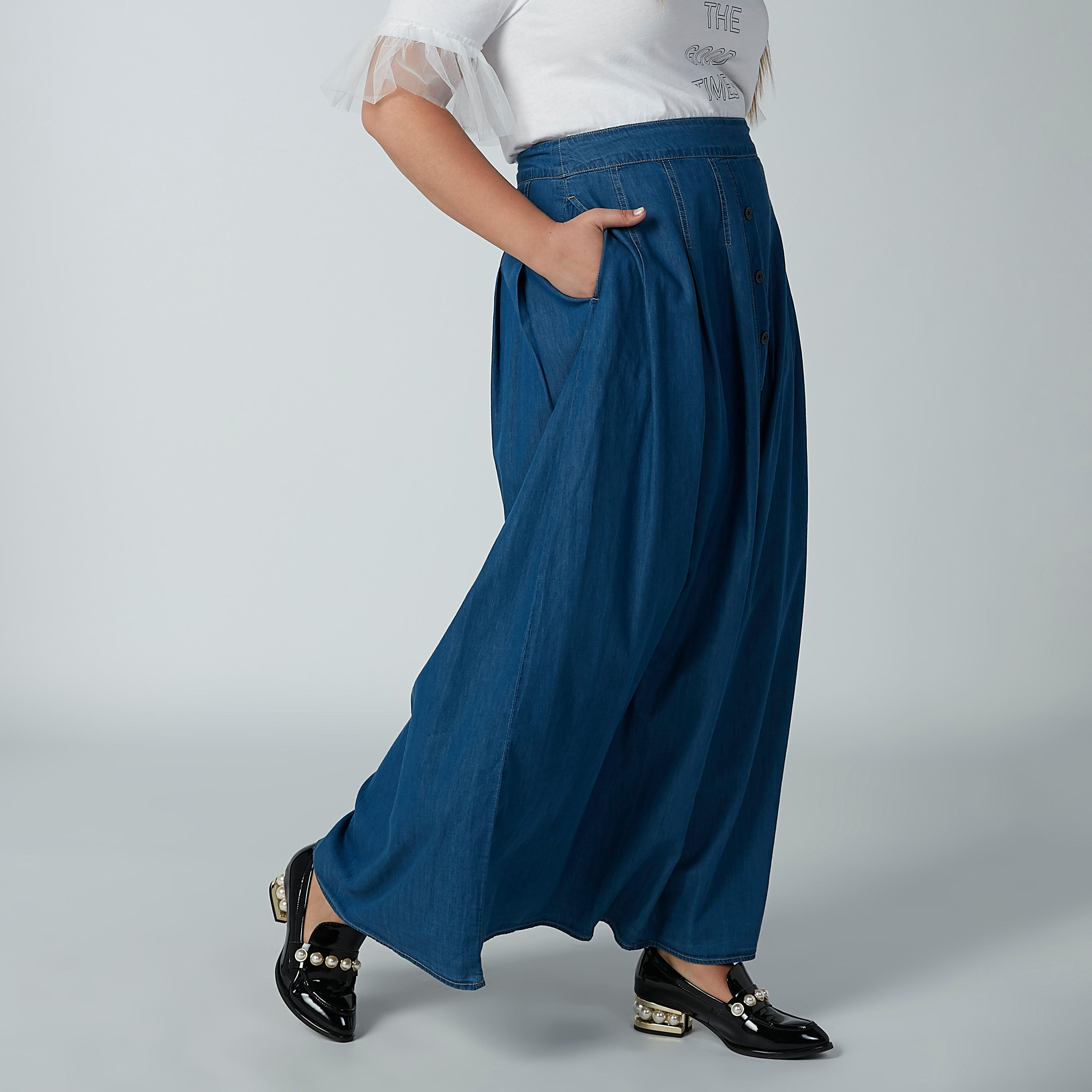تنورة مستدام سادة إيه لاين طويلة بجيوب -women-clothing-bottoms-skirts-image-4