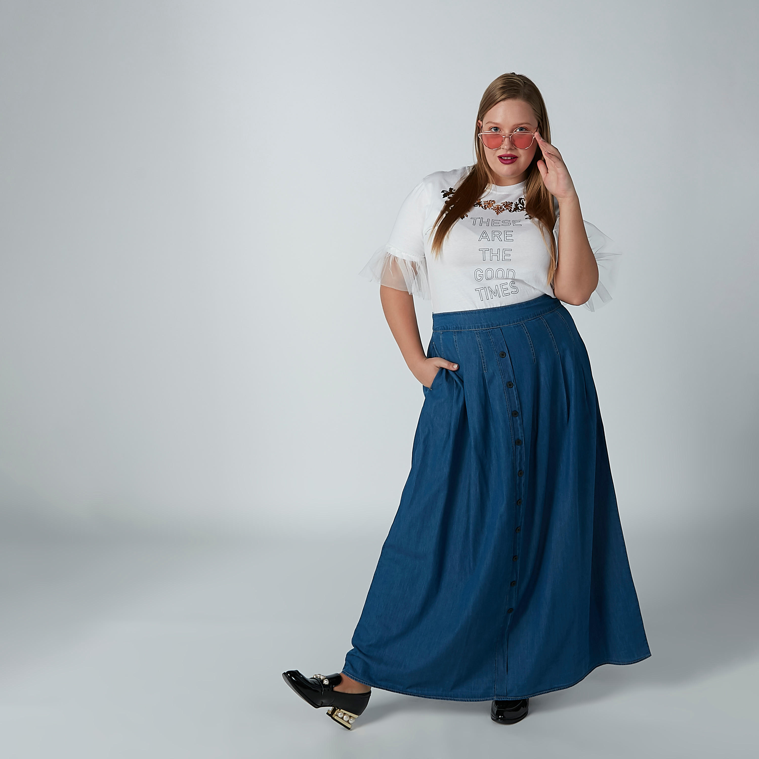 تنورة مستدام سادة إيه لاين طويلة بجيوب -women-clothing-bottoms-skirts-image-5