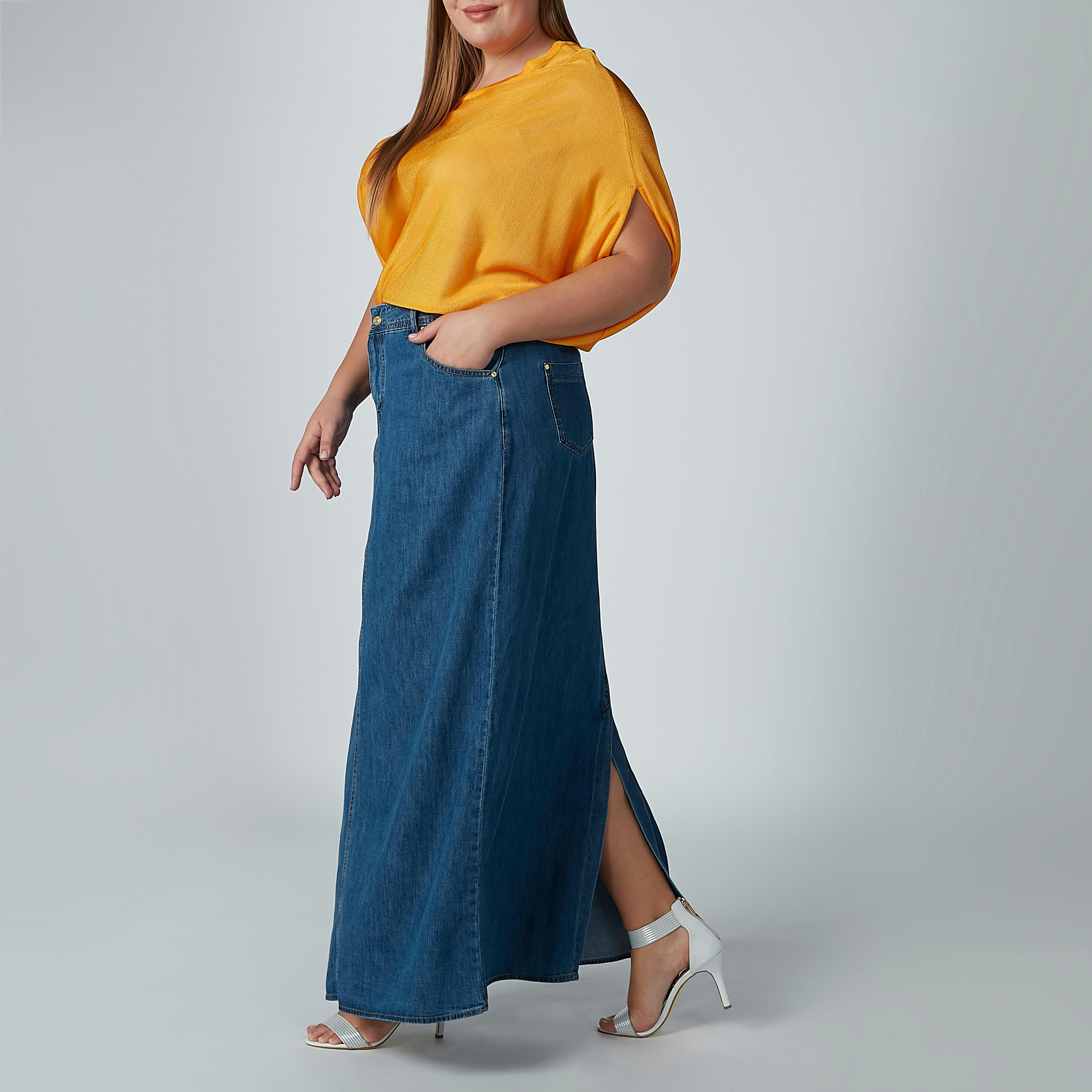 تنورة مستدامة سادة إيه لاين طويلة بجيوب-women-clothing-bottoms-skirts-image-3