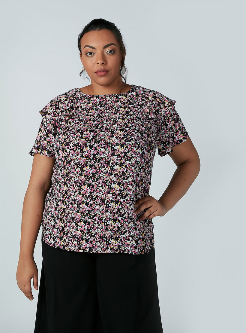 بلوزة بأكمام طبقات وتفاصيل كشكش وطبعات زهرية-women-clothing-shirtsandblouses-blouses-image-2