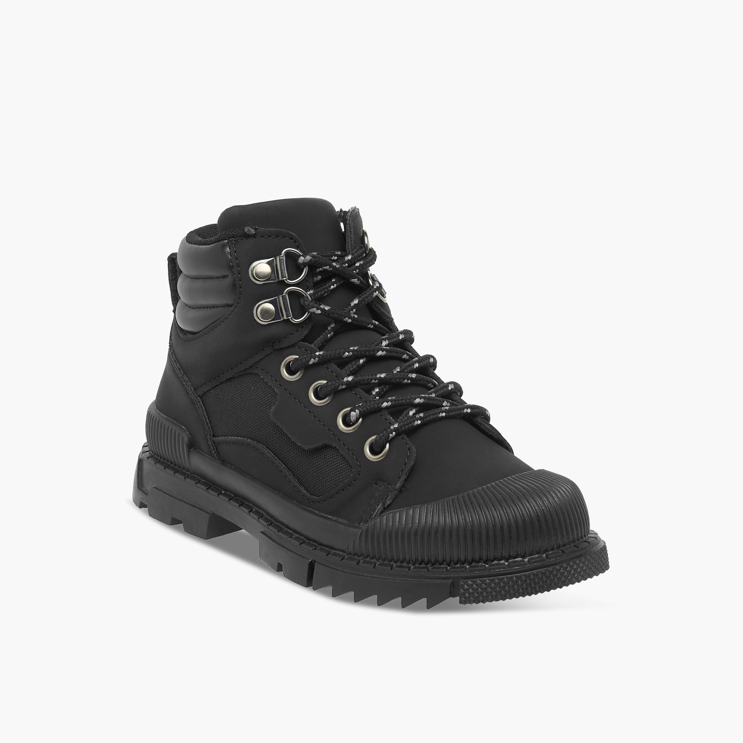 LBL by Shoexpress Panelled Ankle Boots with Lace Detail and Zip Closure-boys-shoes-boots-image-2