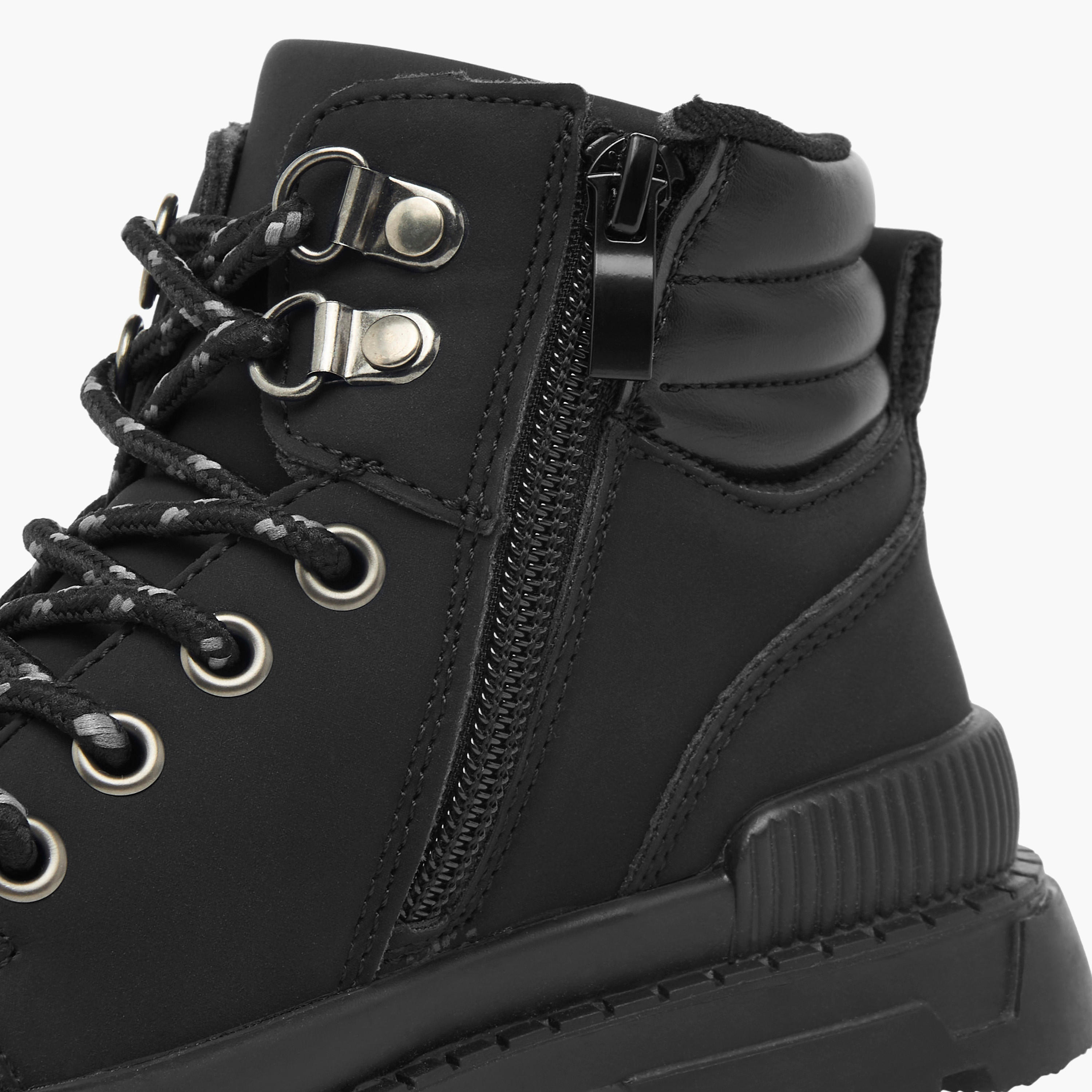 LBL by Shoexpress Panelled Ankle Boots with Lace Detail and Zip Closure-boys-shoes-boots-image-4