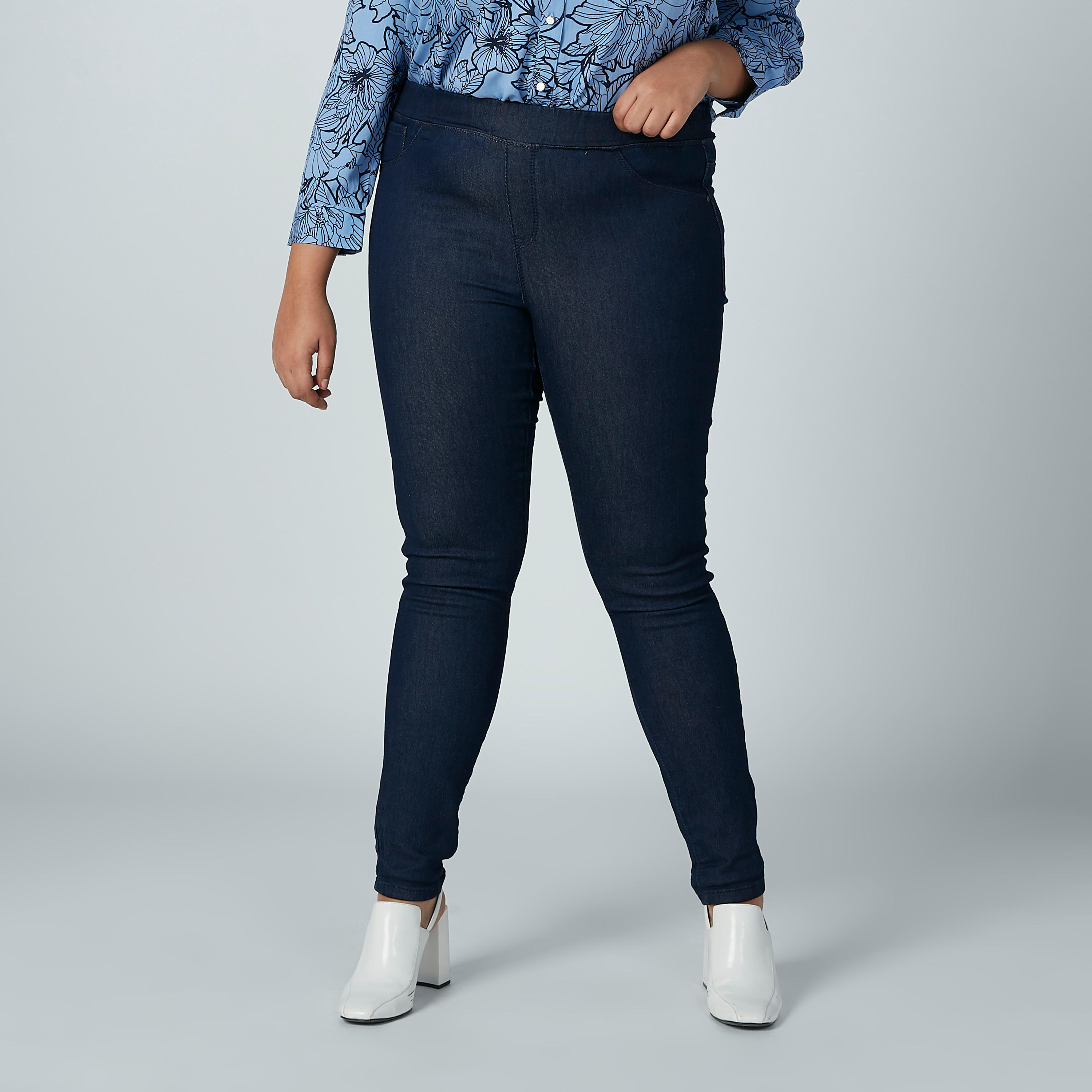 بنطلون جيقنز مقاس كبير سادة بخصر مطاطي وجيب-women-clothing-bottoms-leggings-image-1