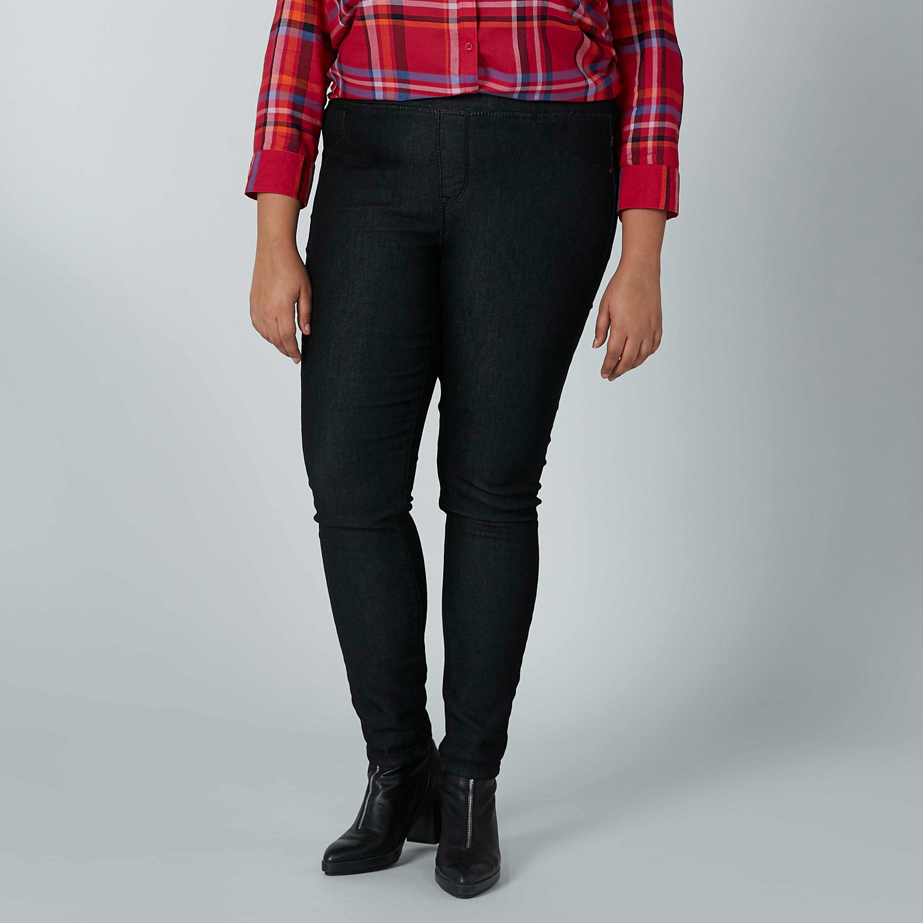 بنطلون جيقنز مقاس كبير سادة بخصر مطاطي وجيب-women-clothing-bottoms-leggings-image-1