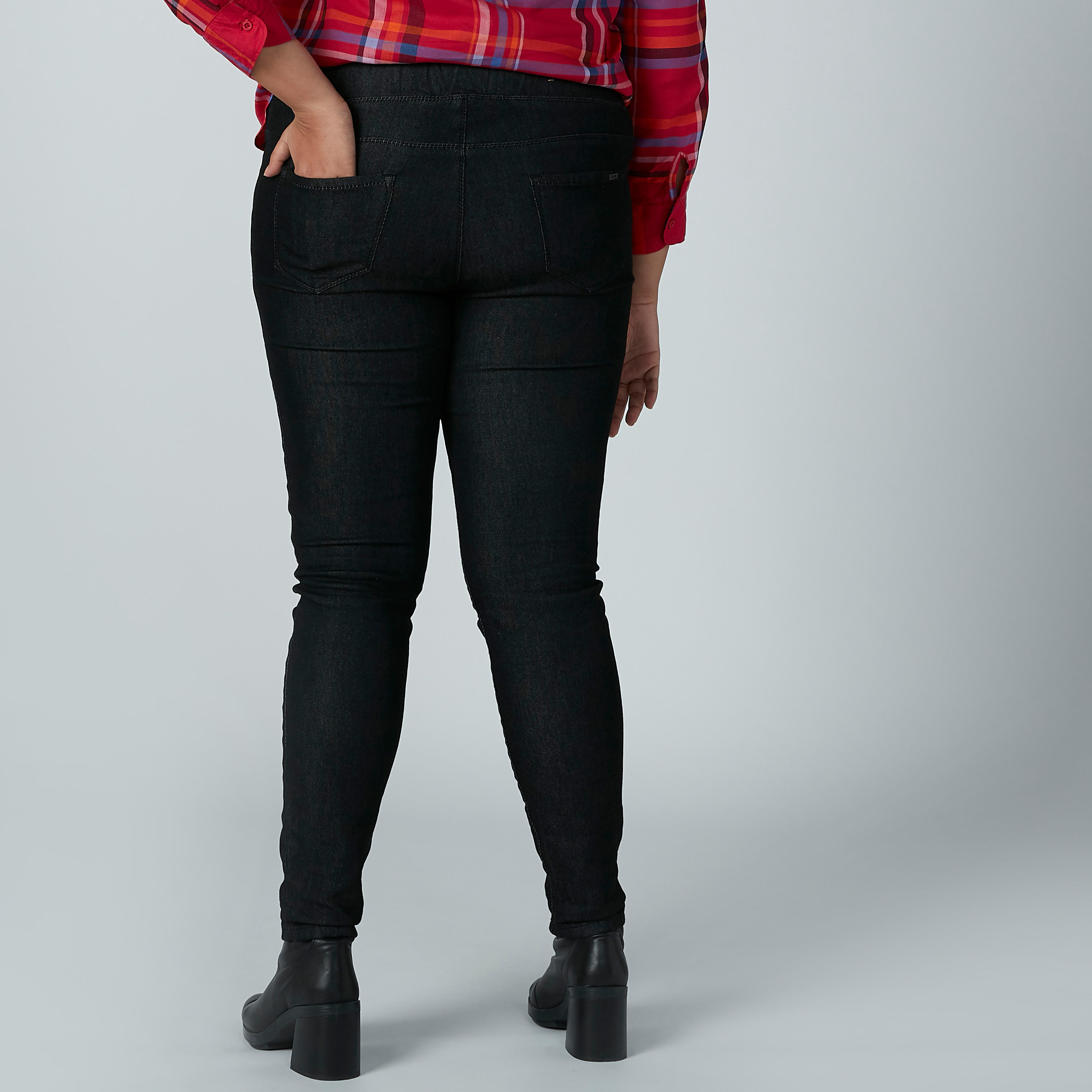 بنطلون جيقنز مقاس كبير سادة بخصر مطاطي وجيب-women-clothing-bottoms-leggings-image-3