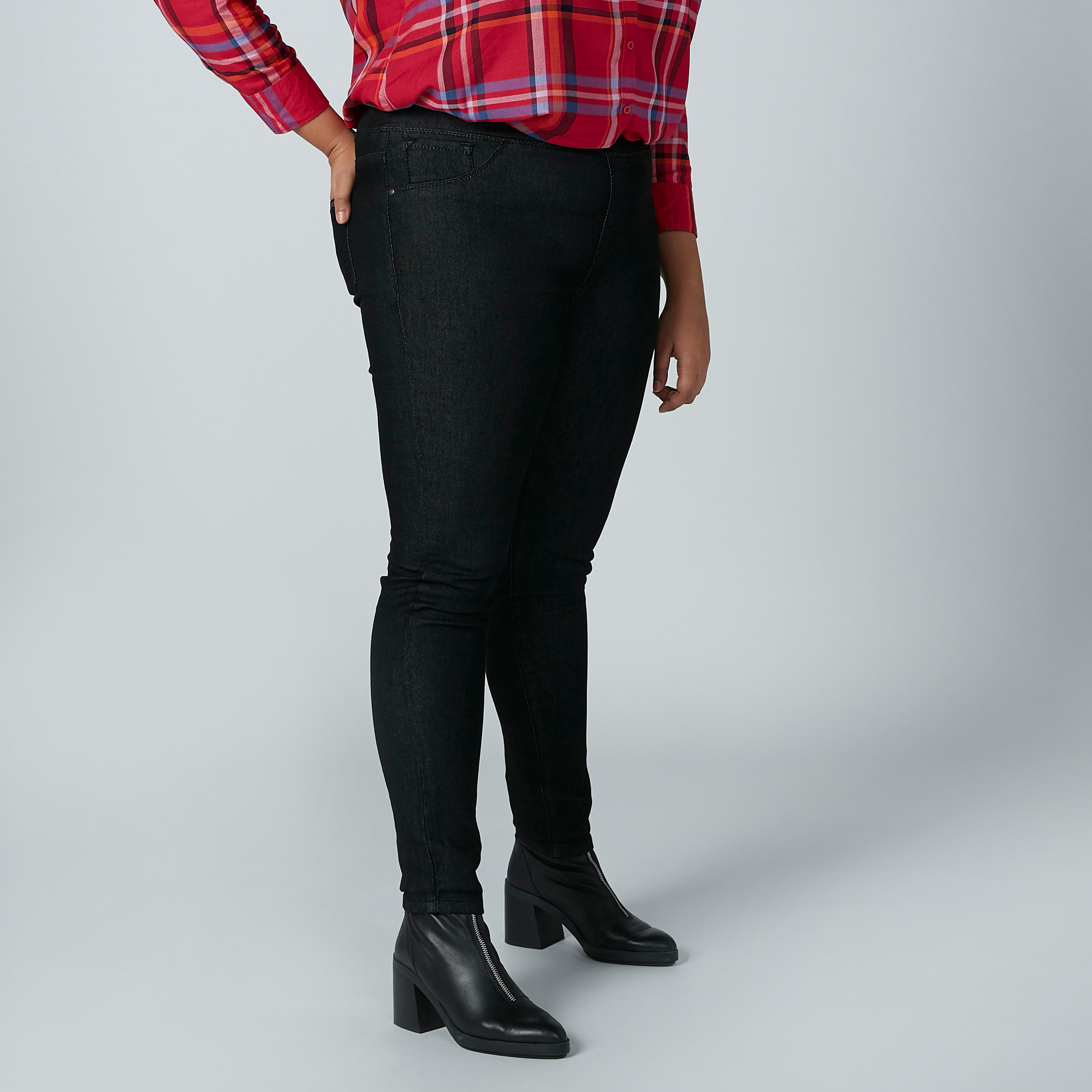 بنطلون جيقنز مقاس كبير سادة بخصر مطاطي وجيب-women-clothing-bottoms-leggings-image-4