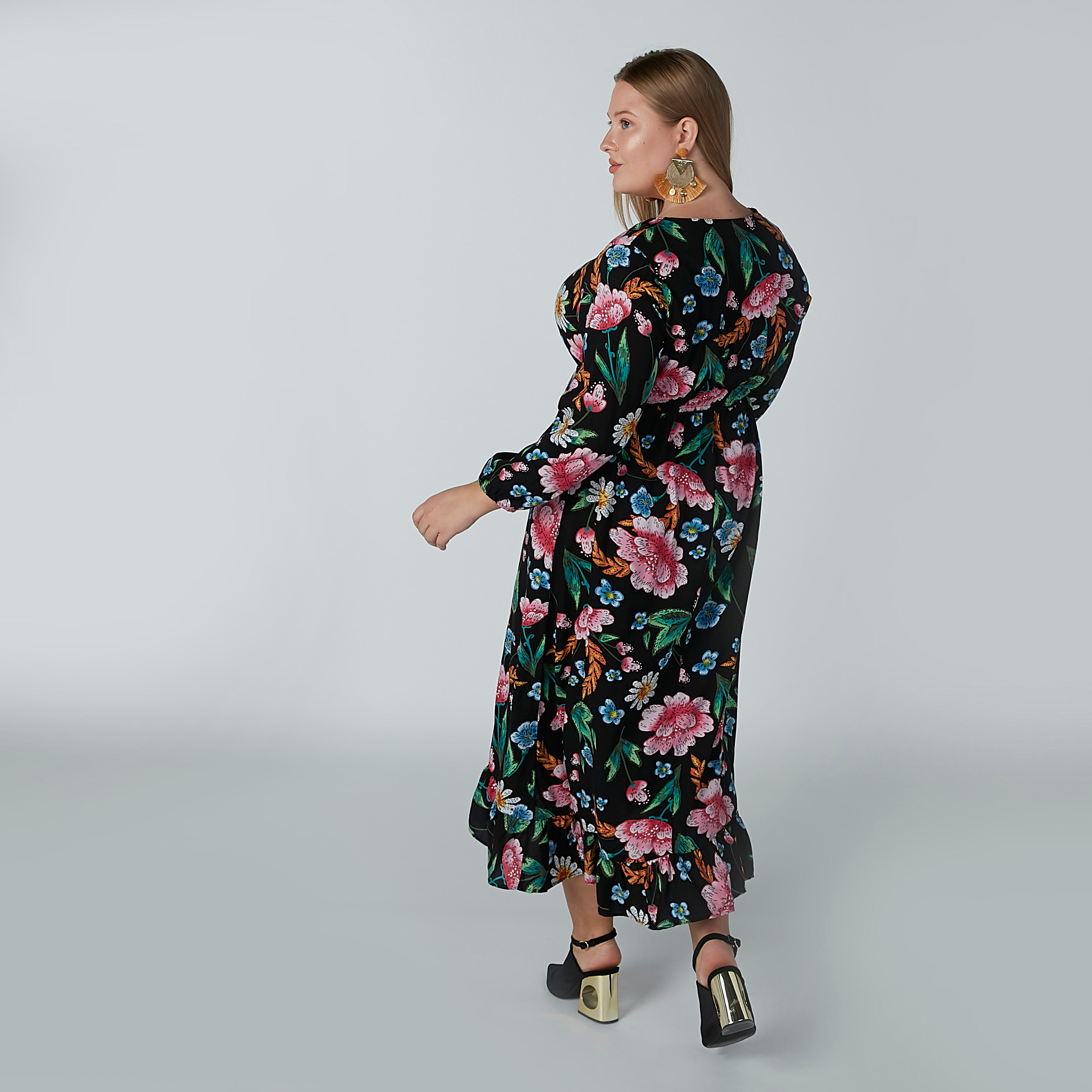 فستان إيه لاين متوسط الطول بأكمام طويلة وأربطة وطبعات زهرية-women-clothing-dresses-image-5