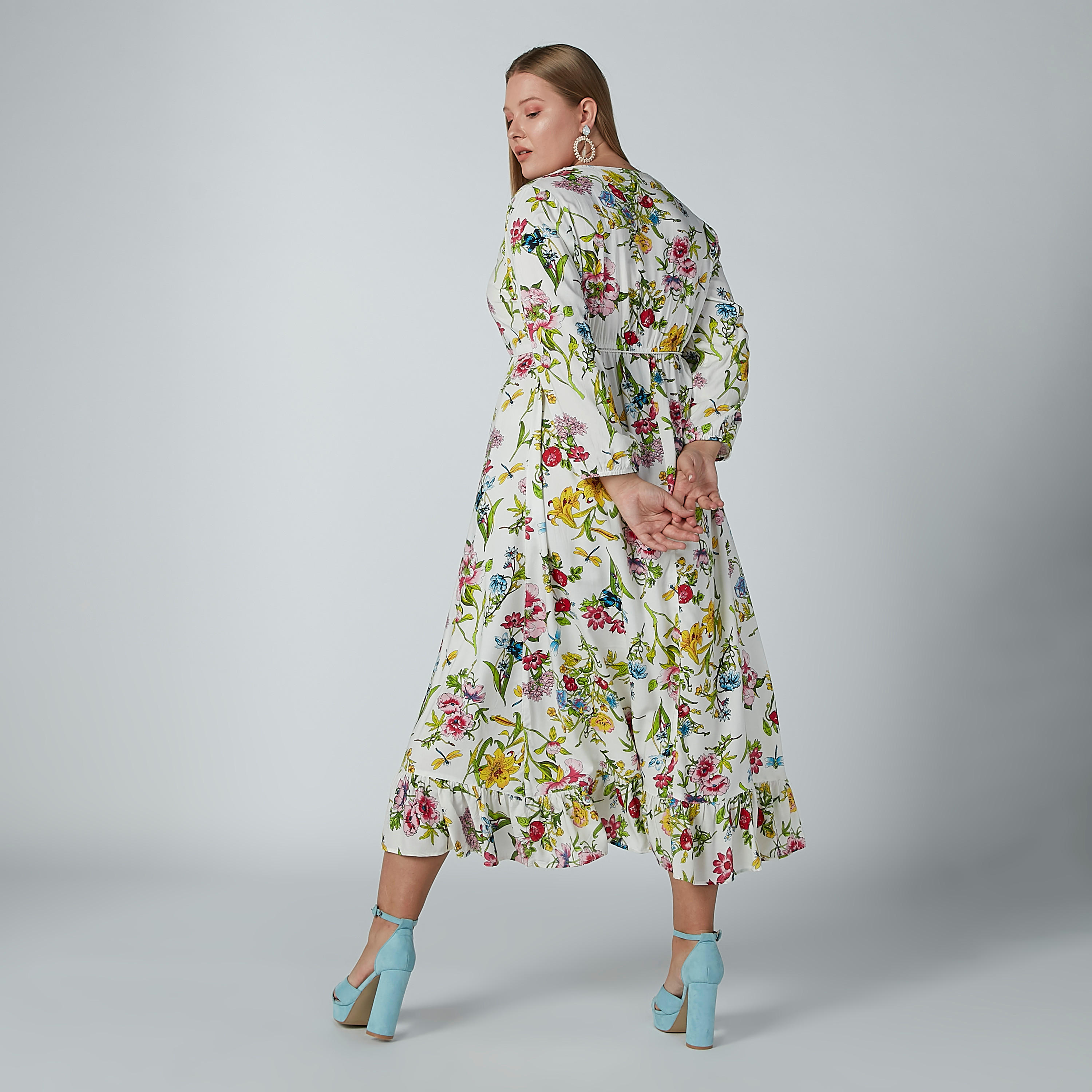 فستان إيه لاين بأكمام طويلة وأربطة وطبعات زهرية-women-clothing-dresses-image-1