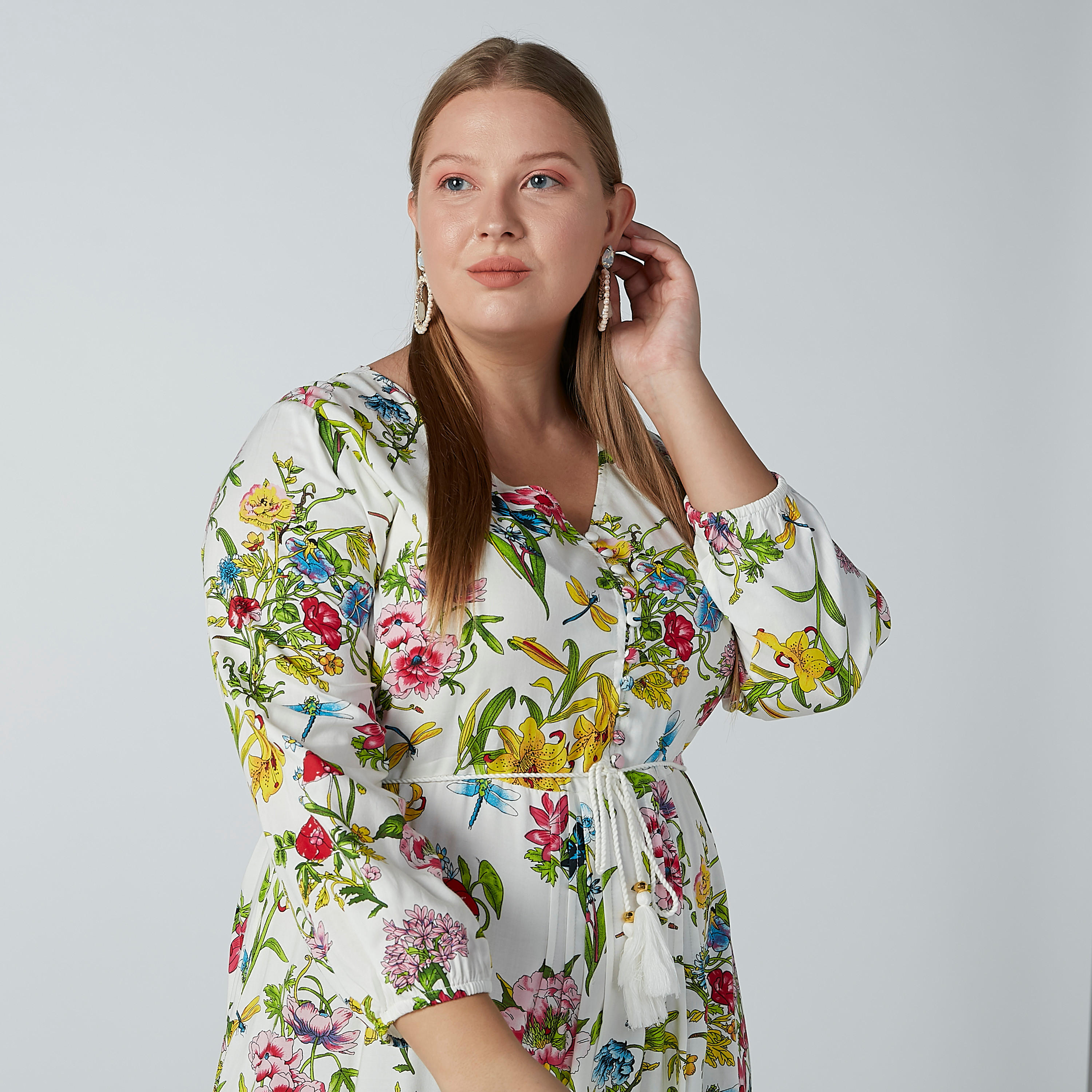 فستان إيه لاين بأكمام طويلة وأربطة وطبعات زهرية-women-clothing-dresses-image-2