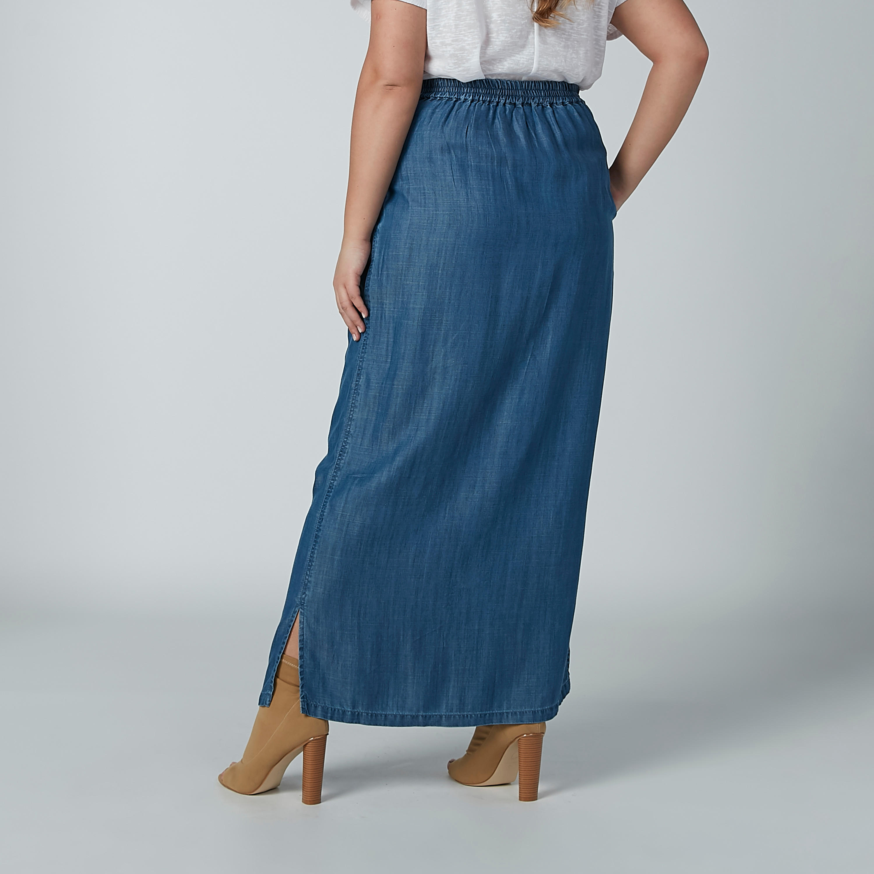 تنورة دينم طويلة بجيوب وحزام مطاطي-women-clothing-bottoms-skirts-image-4