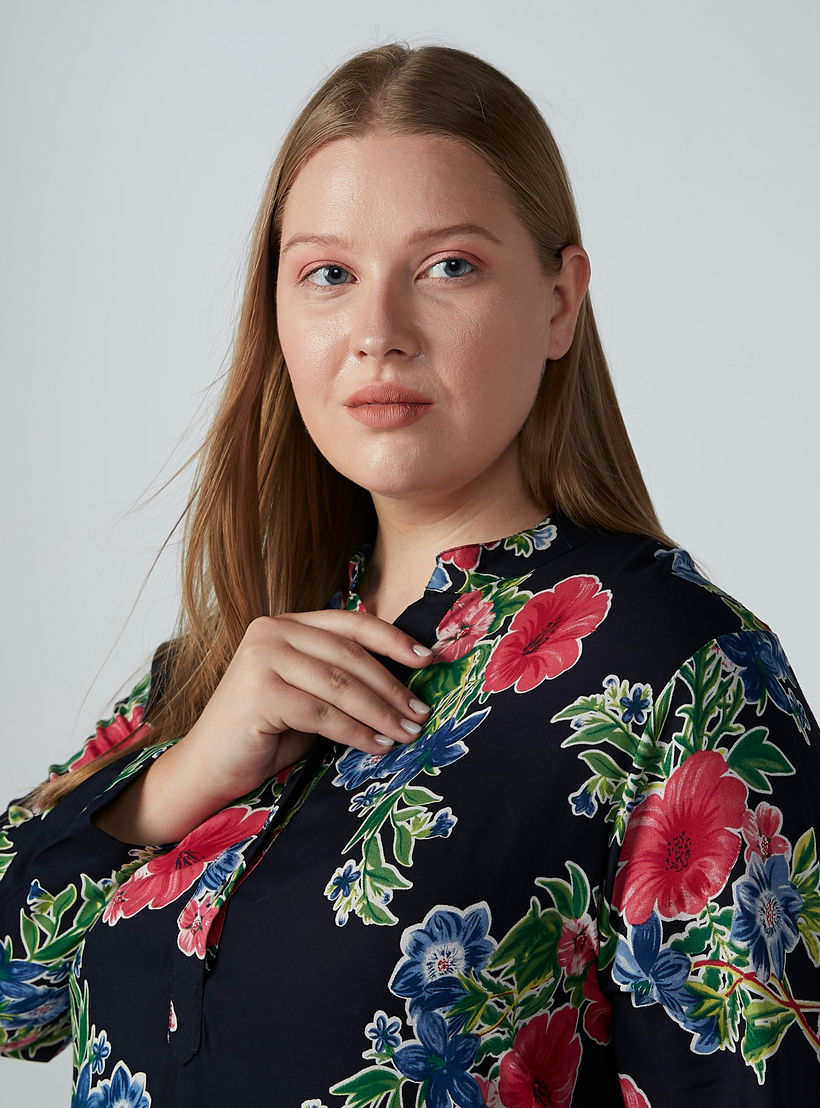 تونيك بأكمام طويلة وجيوب مع طبعات زهرية-women-clothing-shirtsandblouses-blouses-image-2