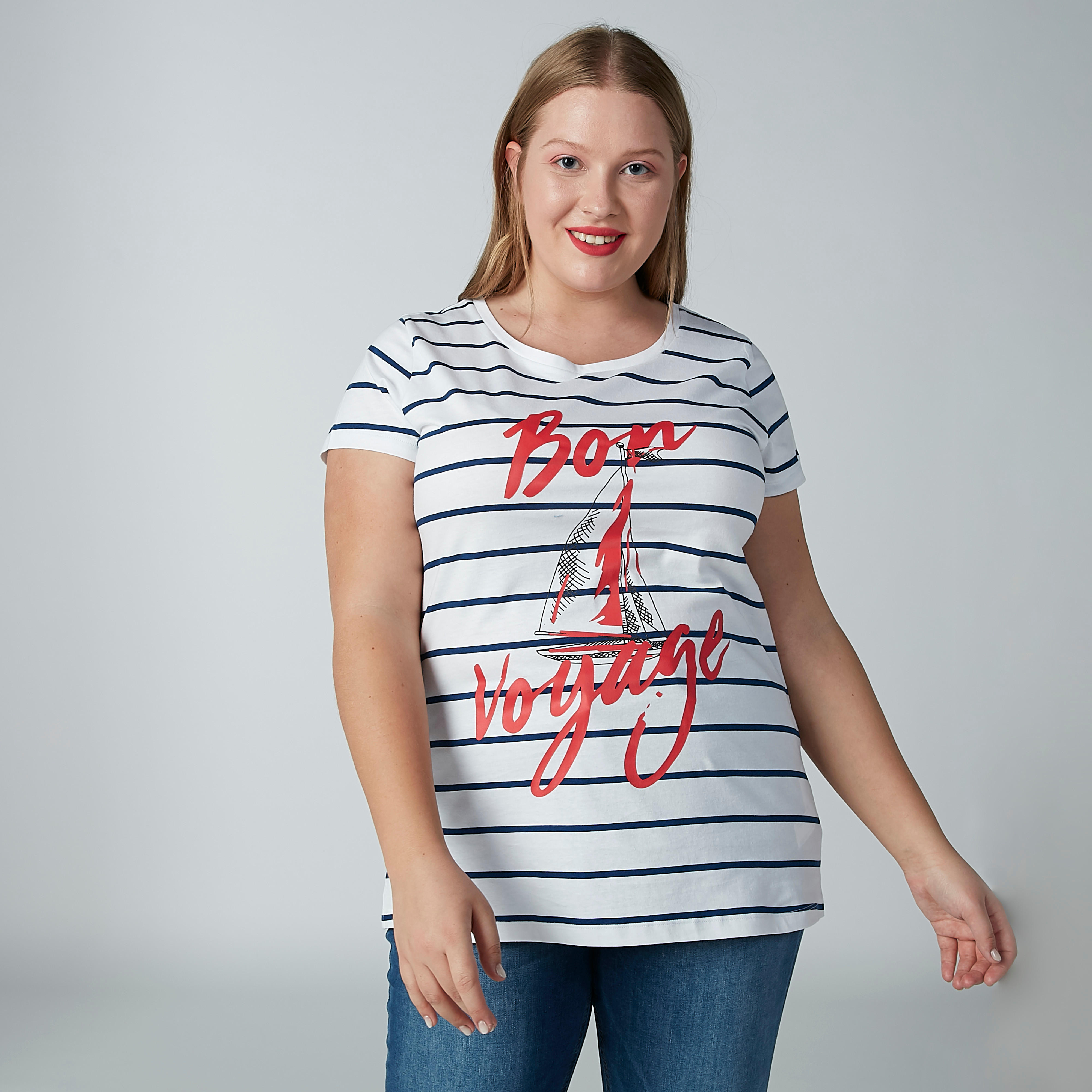 بلوزة مقلّمة بياقة مستديرة وأكمام قصيرة-women-clothing-tshirts-image-1