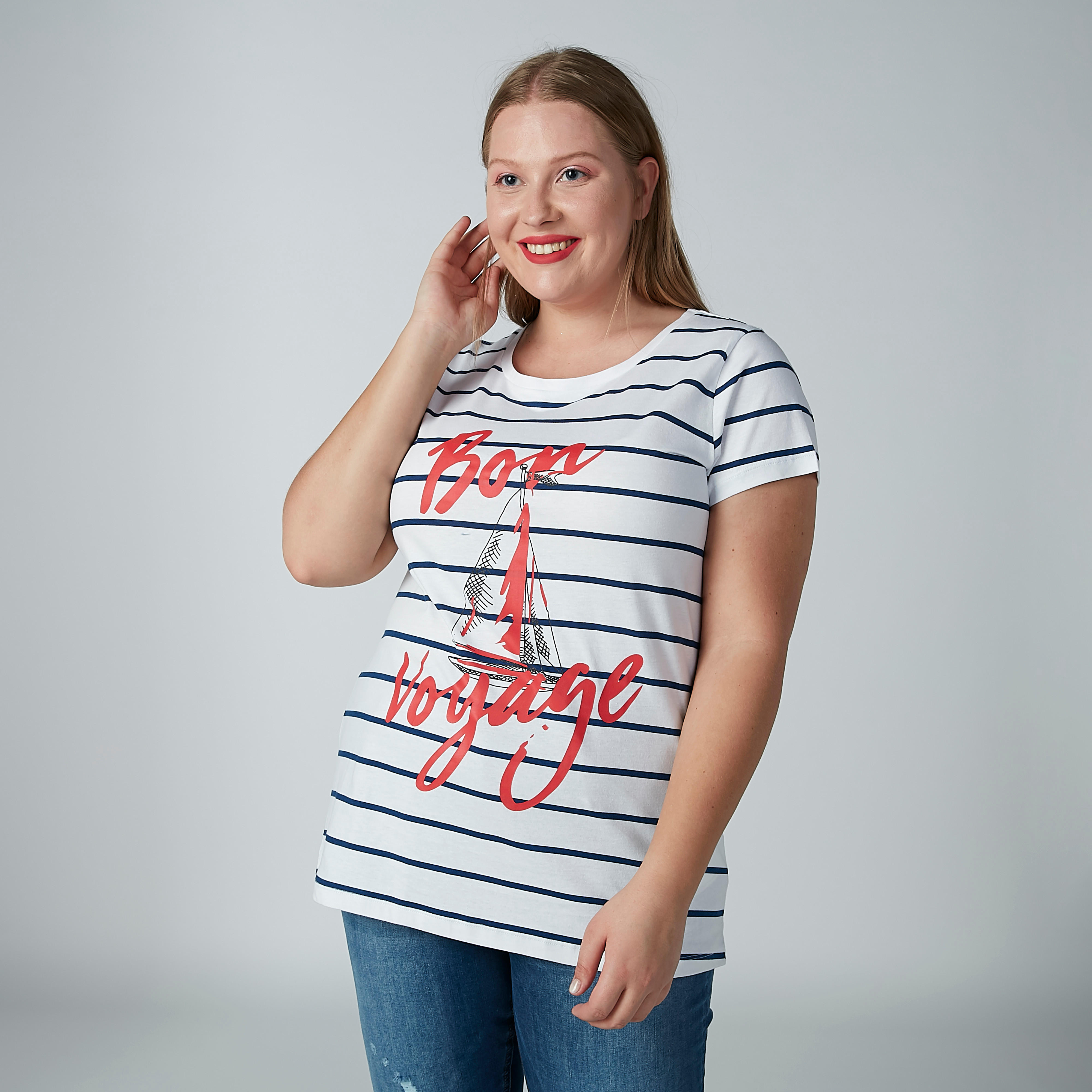بلوزة مقلّمة بياقة مستديرة وأكمام قصيرة-women-clothing-tshirts-image-4