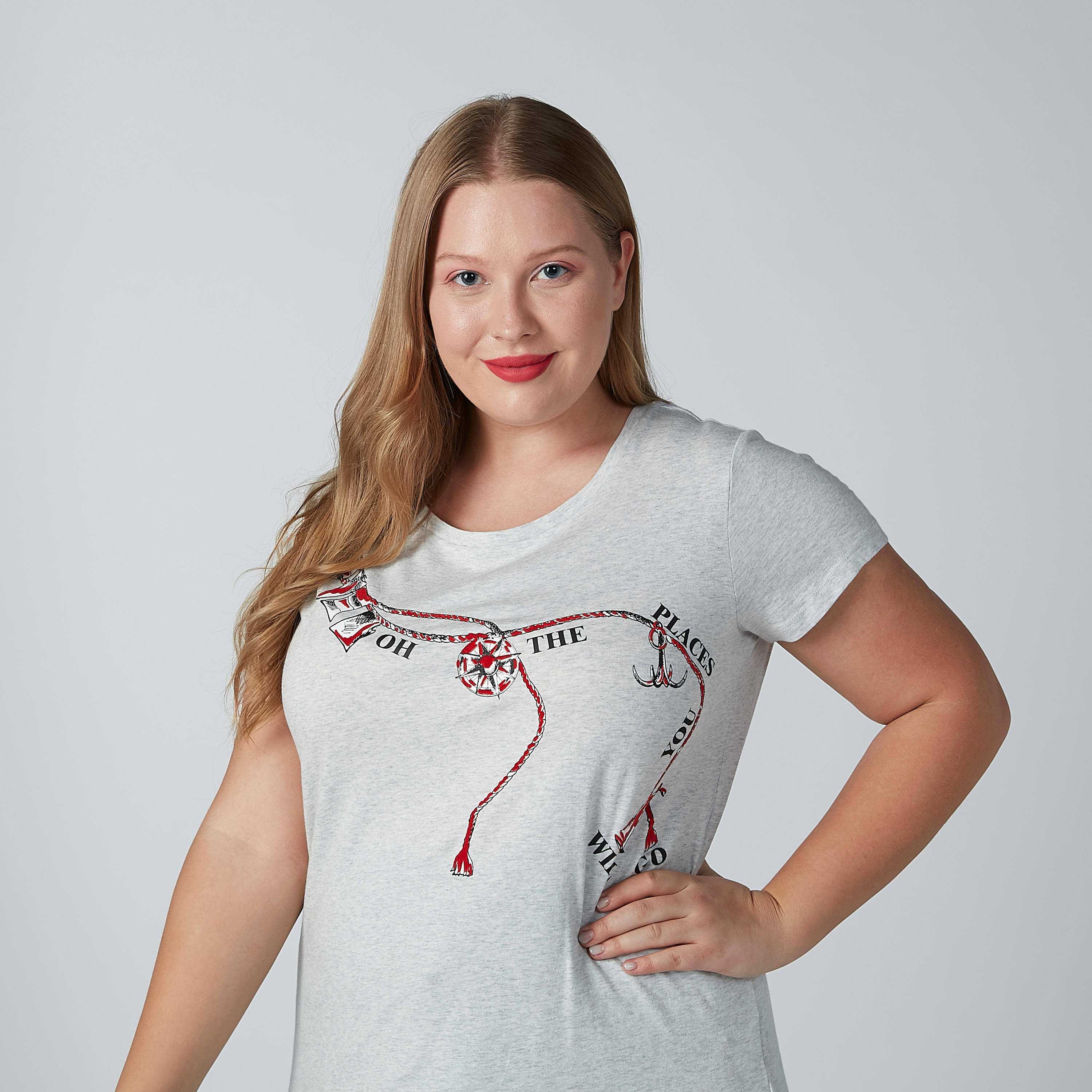 تيشيرت مطبوعة بياقة مستديرة وأكمام قصيرة-women-clothing-tshirts-image-2