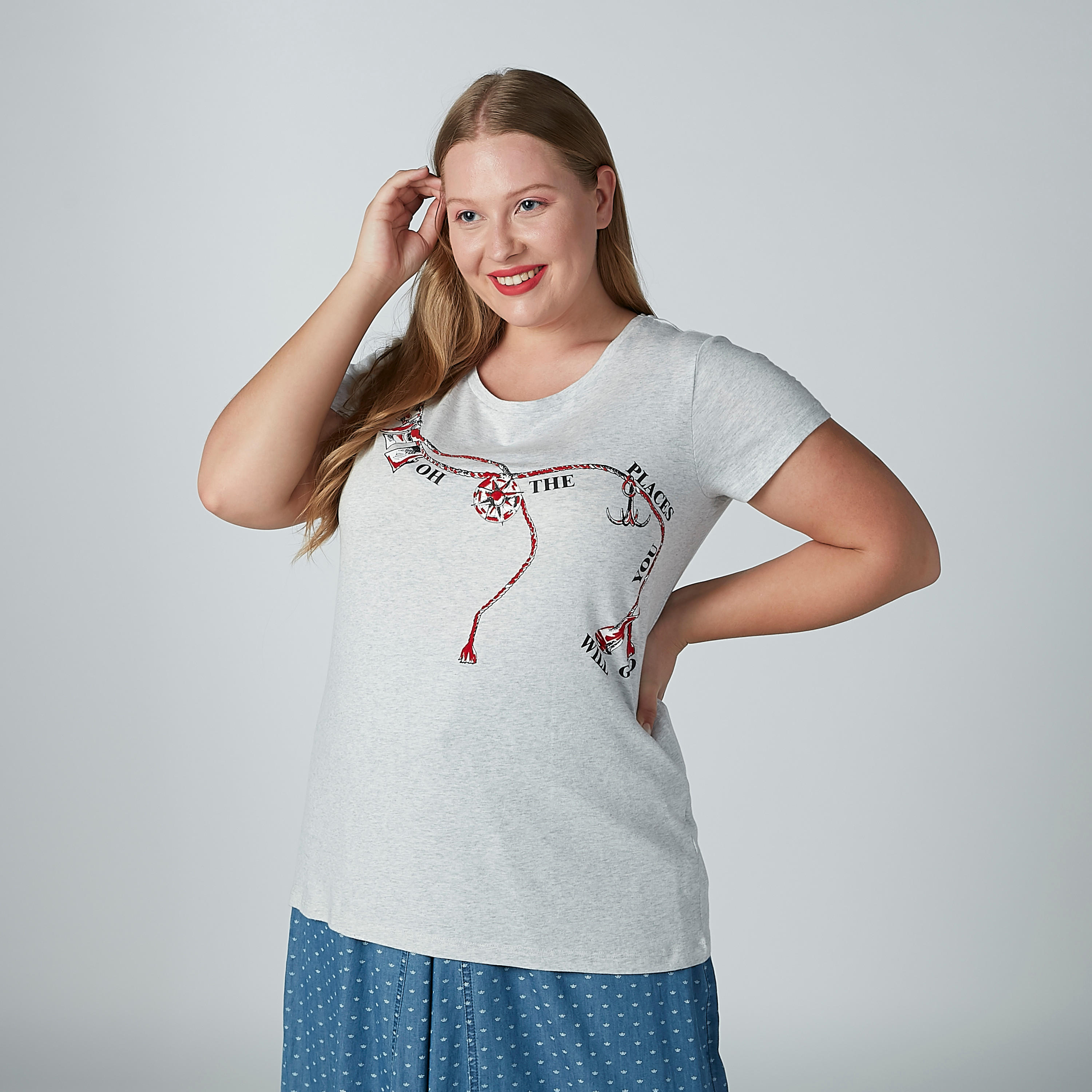 تيشيرت مطبوعة بياقة مستديرة وأكمام قصيرة-women-clothing-tshirts-image-3