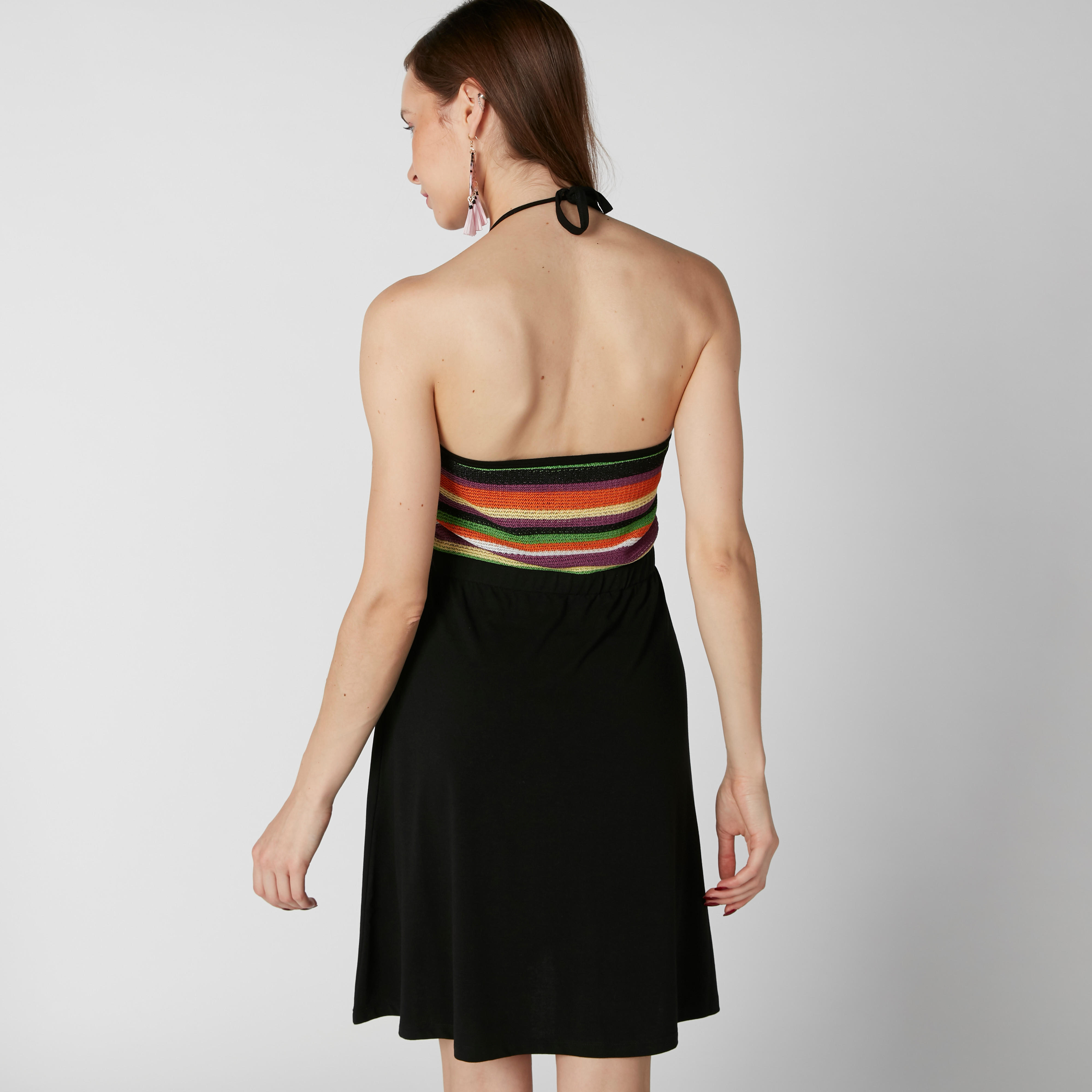 فستان مقلم متوسط الطول بياقة هالتر وأربطة-women-clothing-dresses-image-2