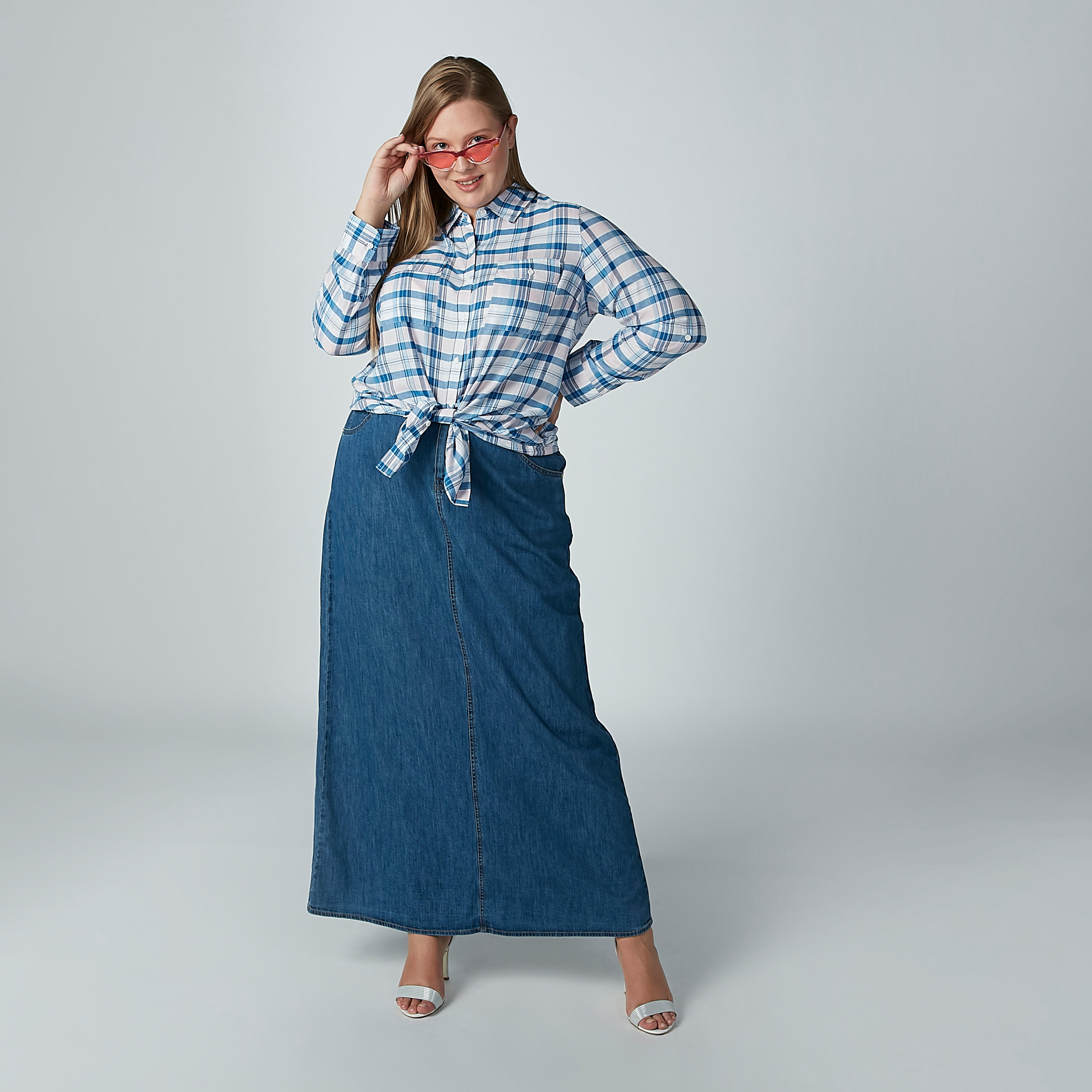 Chequered Shirt with Long Sleeves and Chest Pocket Detail-women-clothing-shirtsandblouses-blouses-image-2
