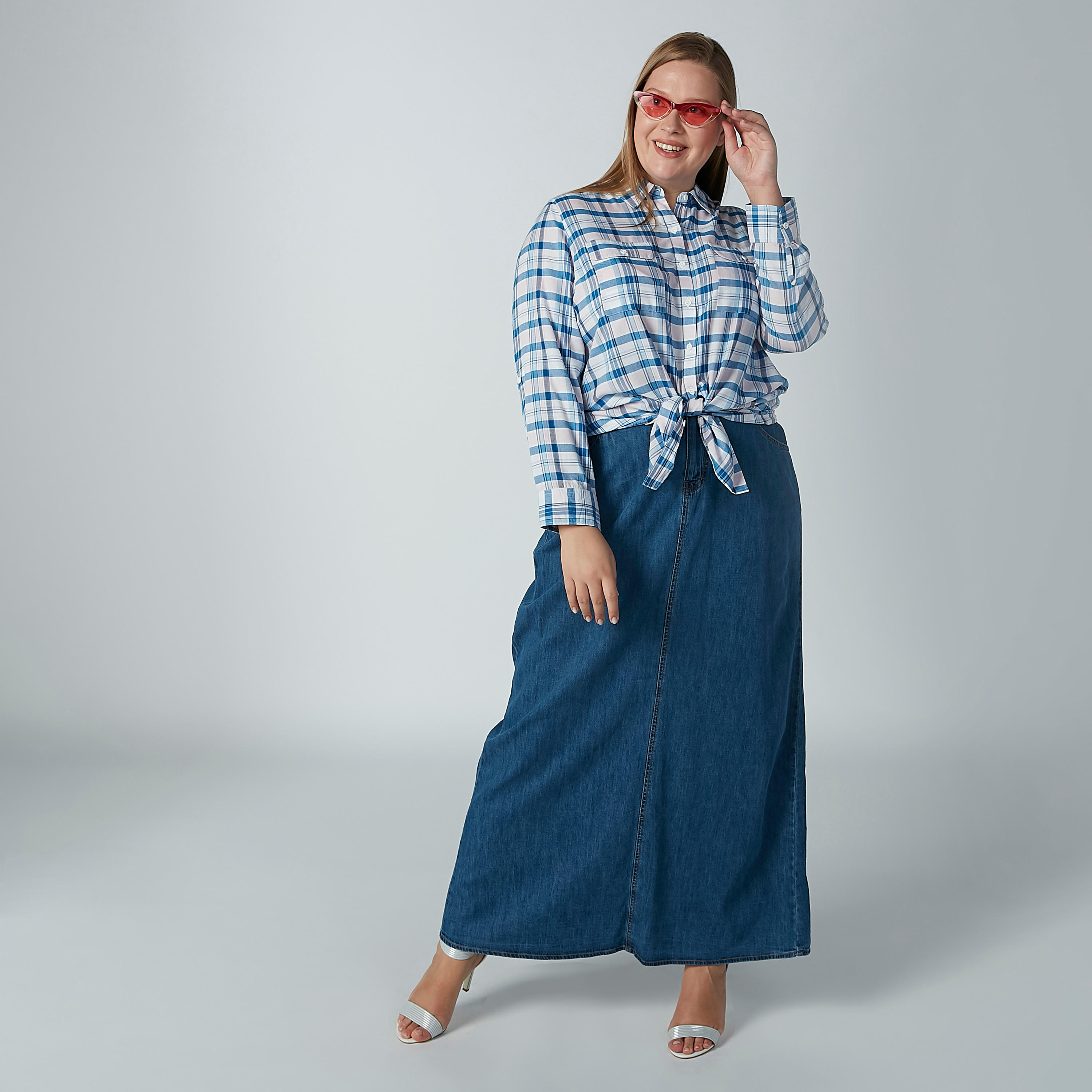 Chequered Shirt with Long Sleeves and Chest Pocket Detail-women-clothing-shirtsandblouses-blouses-image-4