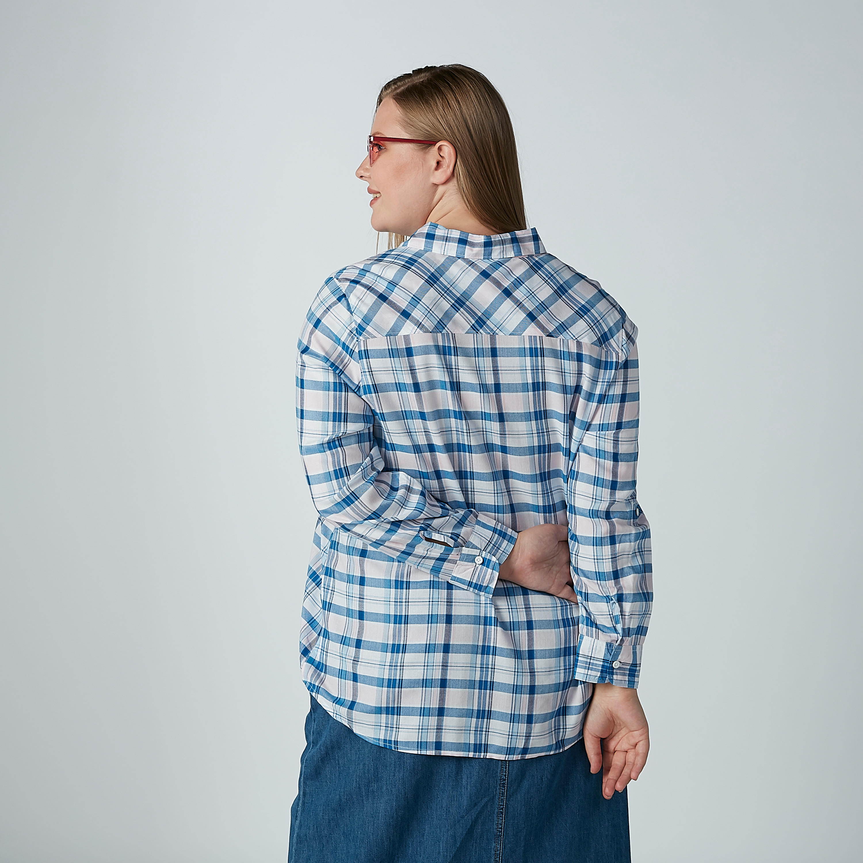 Chequered Shirt with Long Sleeves and Chest Pocket Detail-women-clothing-shirtsandblouses-blouses-image-5