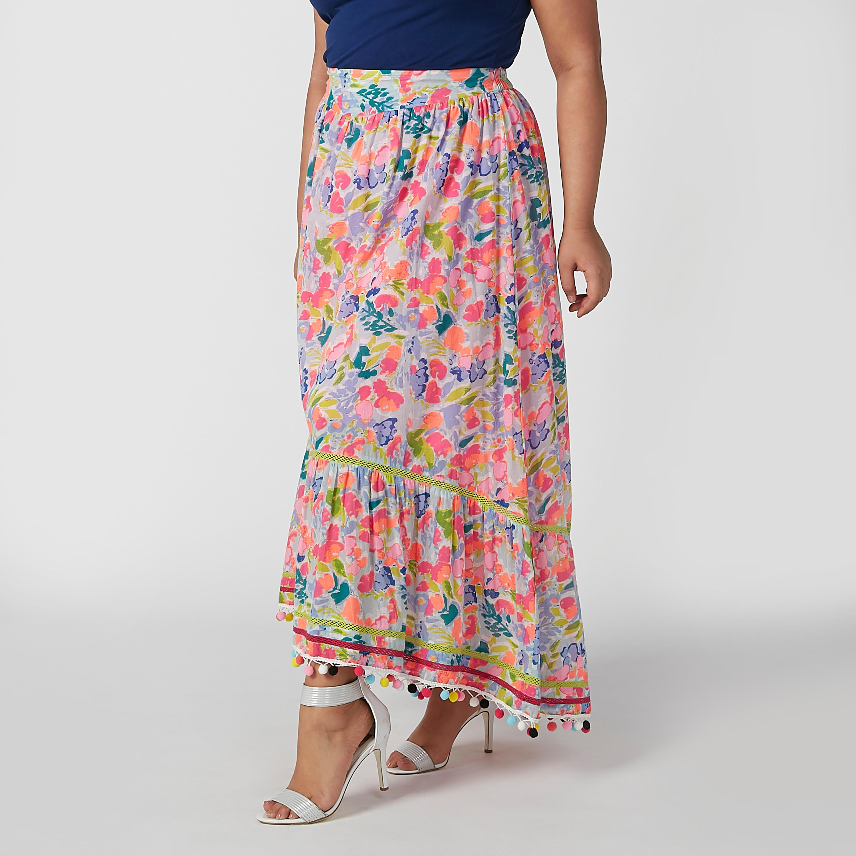 تنورة ماكسي إيه لاين بخصر مطّاطي وشرّابات وطبعات-women-clothing-bottoms-skirts-image-1