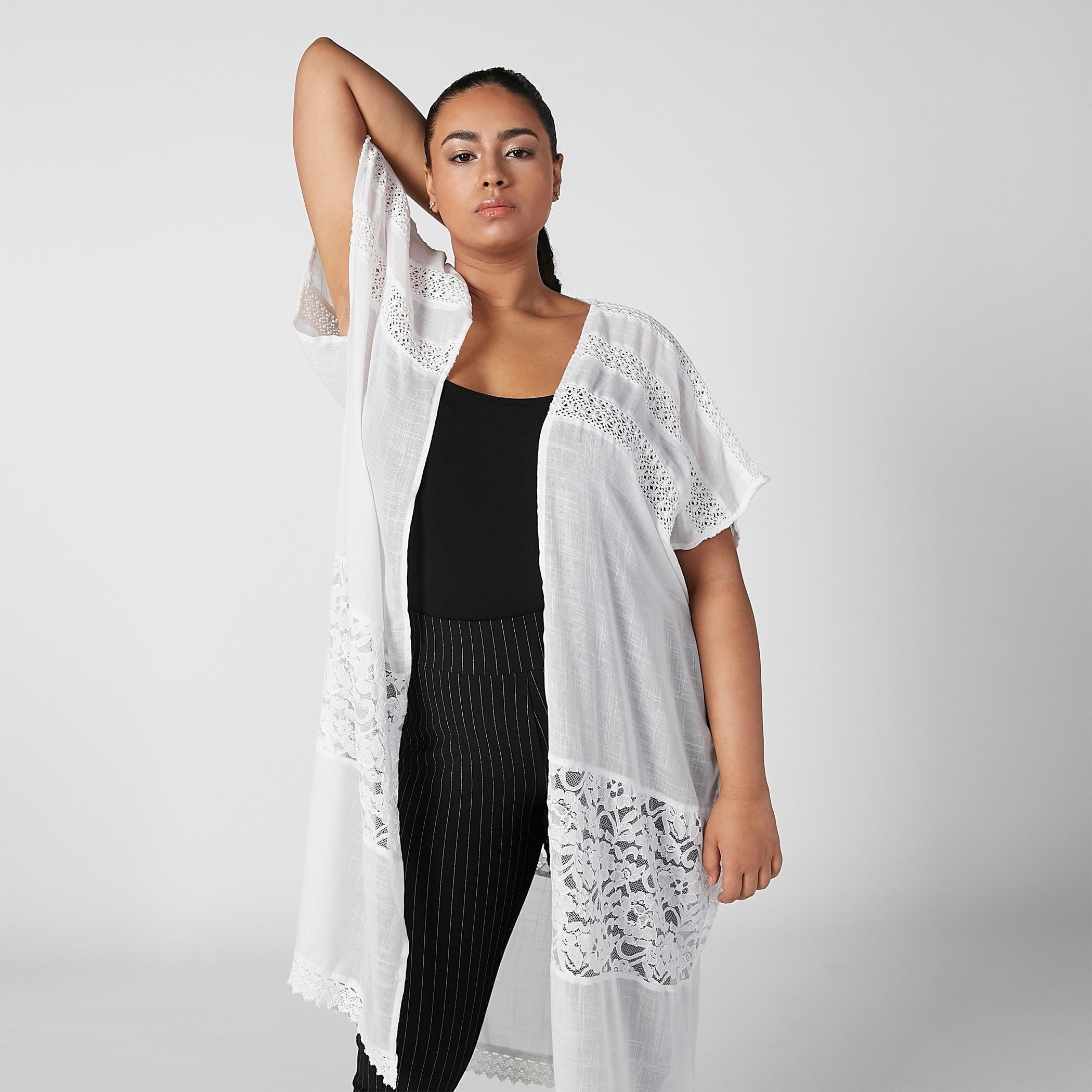 Textured Longline Shrug with Extended Sleeves-women-winterwear-cardigansandjumpers-cardigans-image-2