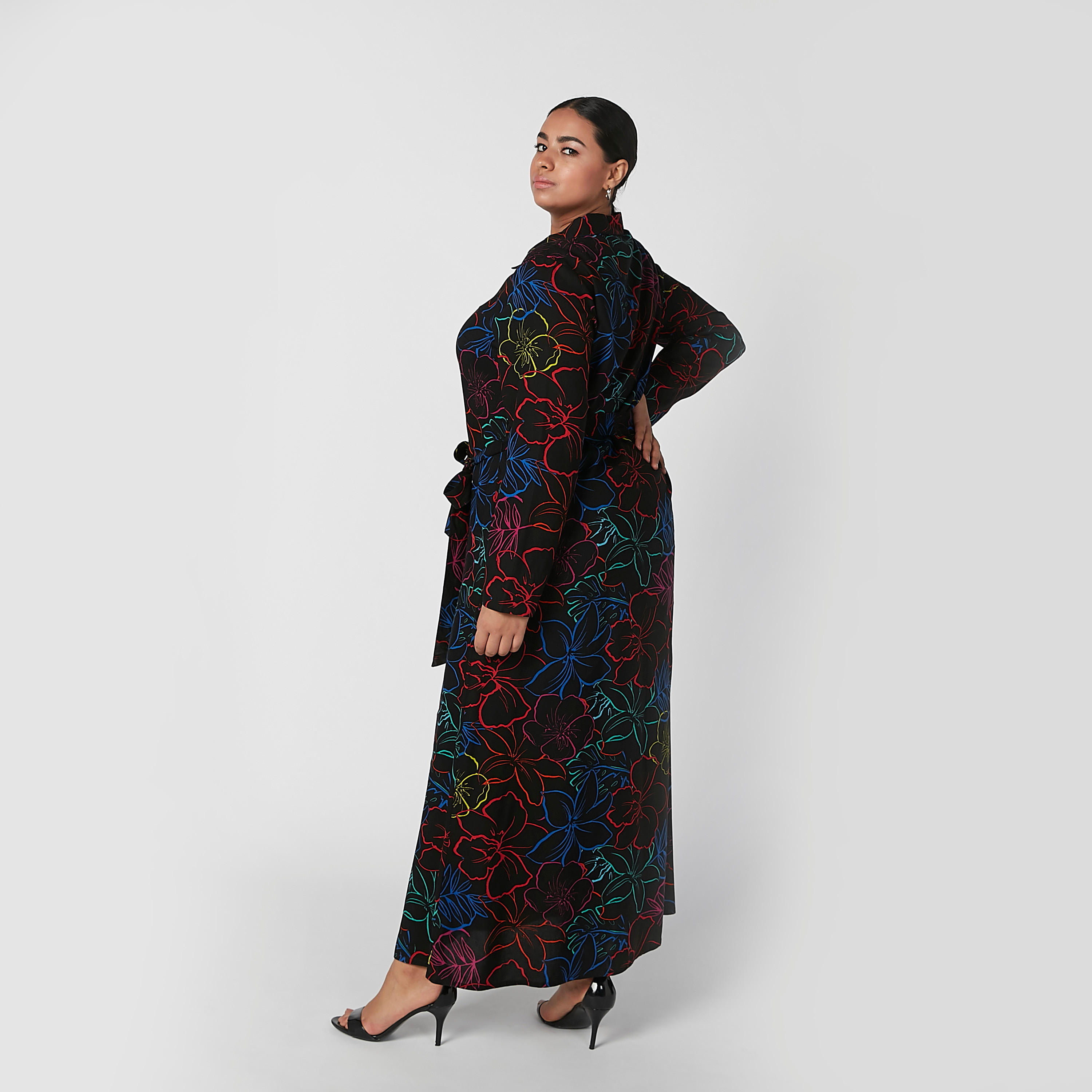 فستان طويل إيه لاين بأكمام طويلة وفتحة جانبية وطبعات-women-clothing-dresses-image-2