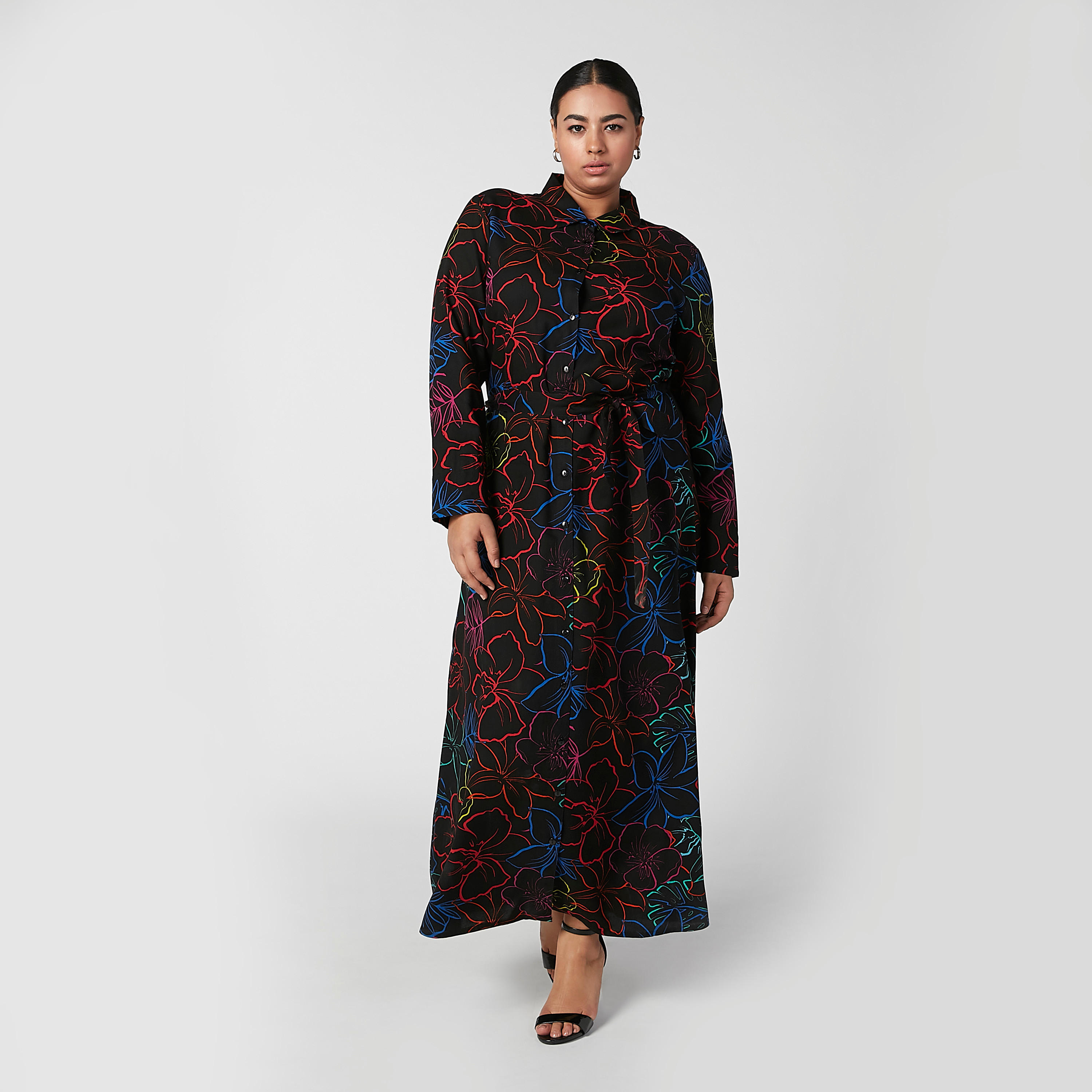 فستان طويل إيه لاين بأكمام طويلة وفتحة جانبية وطبعات-women-clothing-dresses-image-3