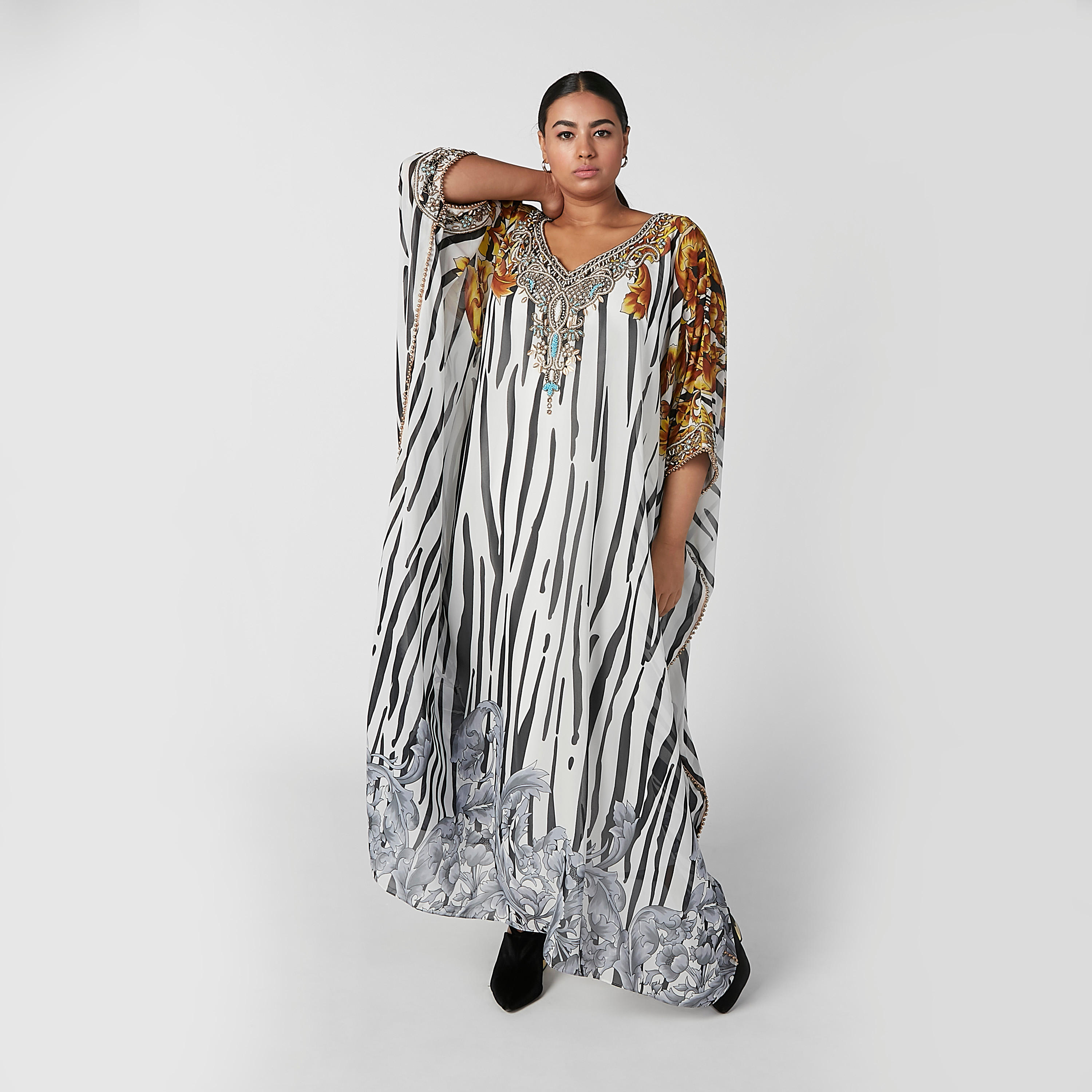 Printed Maxi A-line Poncho Dress with V-neck-women-clothing-dresses-image-1