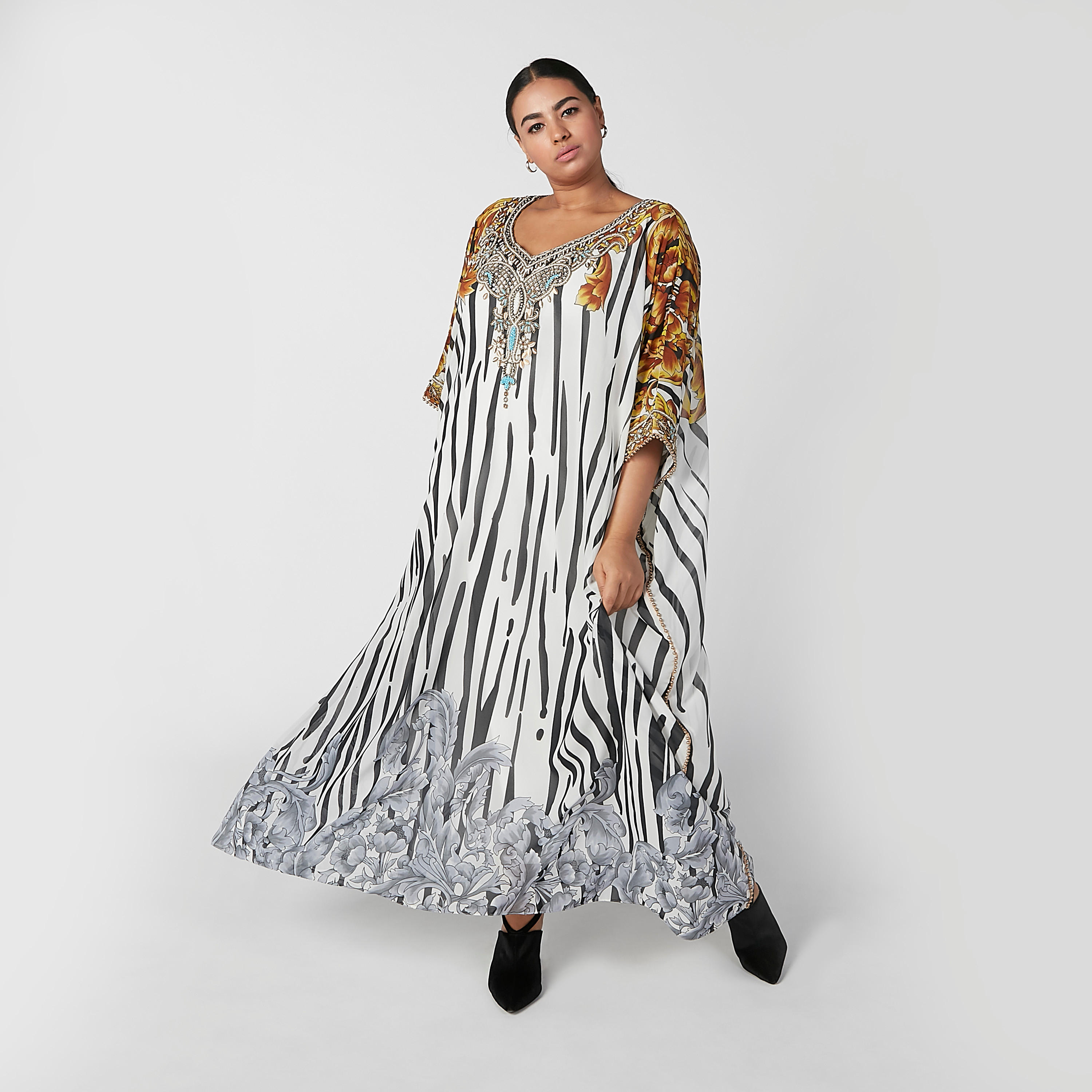 Printed Maxi A-line Poncho Dress with V-neck-women-clothing-dresses-image-2